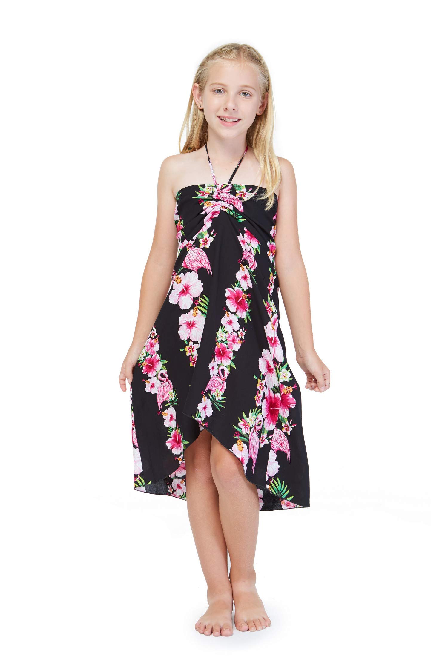 Hawaiian Luau Matching Mother Daughter Outfits - Pink Hibiscus Vine Tank Top & Halter Dress Set for Beach Party, Summer Vacation, and Family Photos