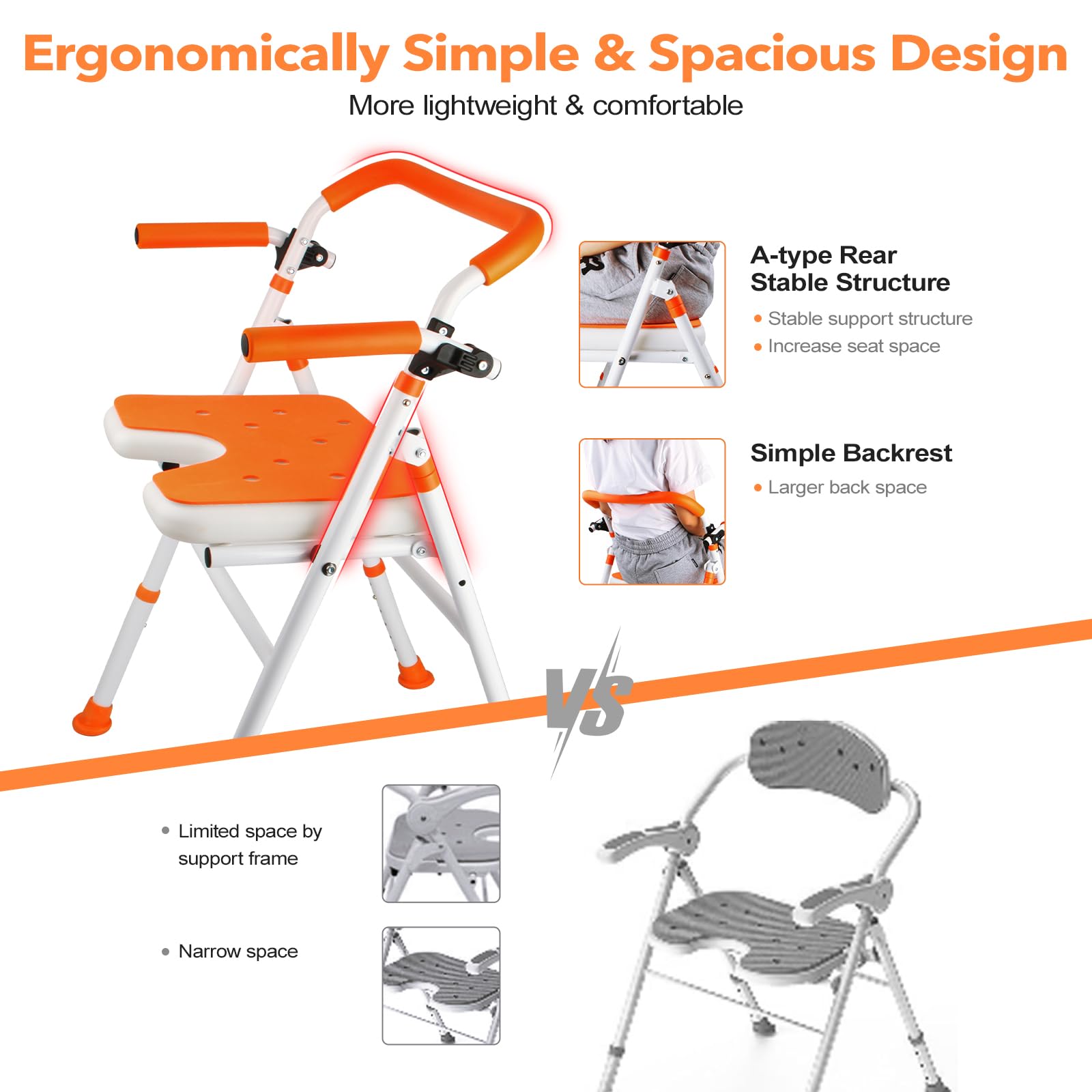 Foldable Shower Chair with Arms & Back - Adjustable Height Portable Bath Seat for Elderly, Seniors & Disabled - Non-Slip Folding Shower Stool for Safe Bathing & Shower Assistance (Ideal for Home Care, Rehabilitation & Mobility Support)