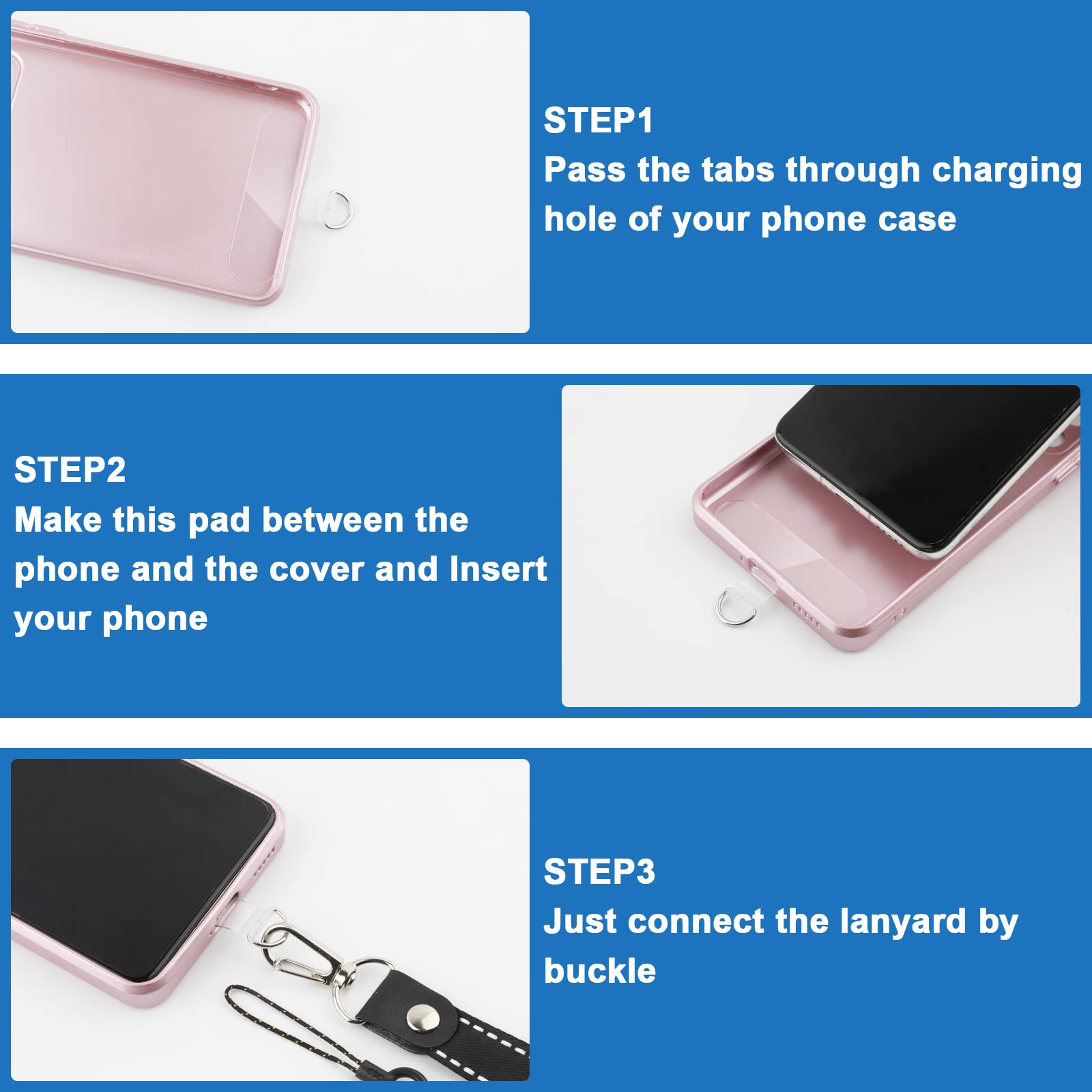 Universal Phone Lanyard Patch - 10pcs Adhesive-Free Tether Tabs for Phone Straps (Transparent) - Secure Your Phone While Outdoors