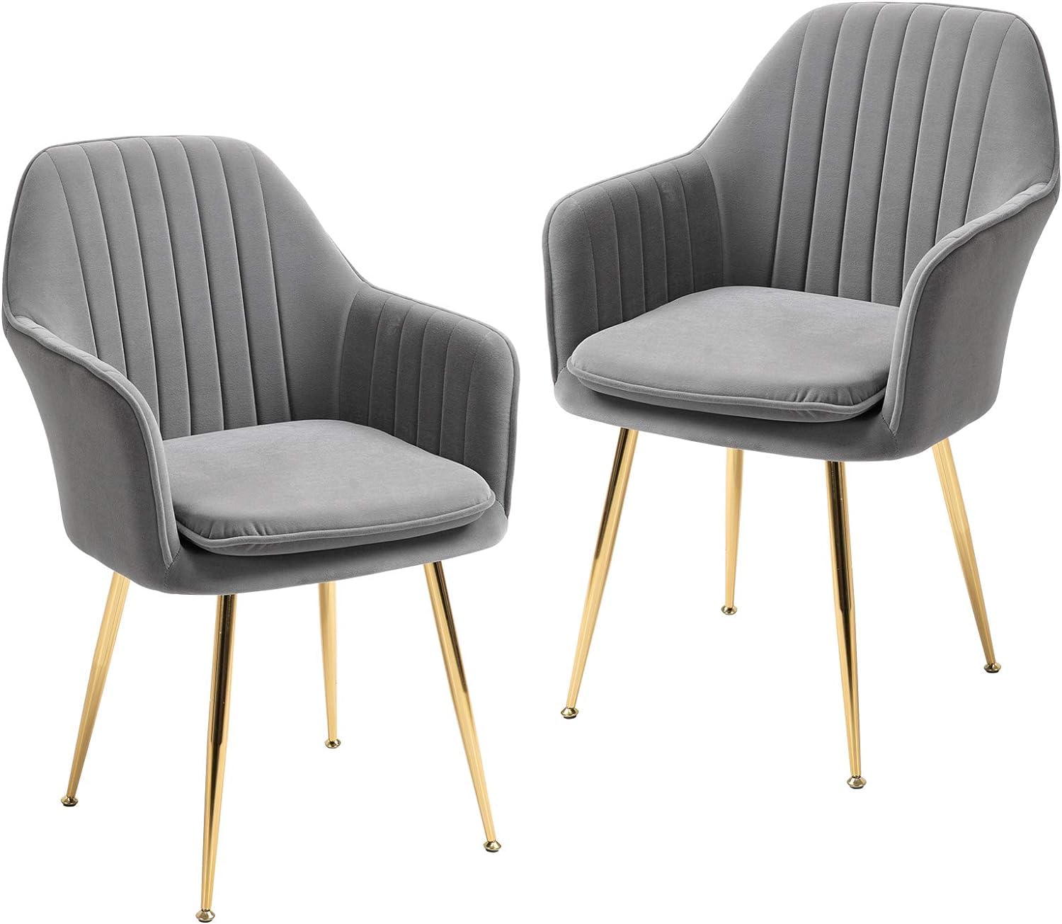 Modern Velvet Dining Chairs Set of 2 - Mid-Century Upholstered Armchairs with Golden Legs, Grey Accent Chairs for Living Room, Dining Room & Guest Seating - Perfect for Home Decor, Entertaining & Comfortable Relaxation