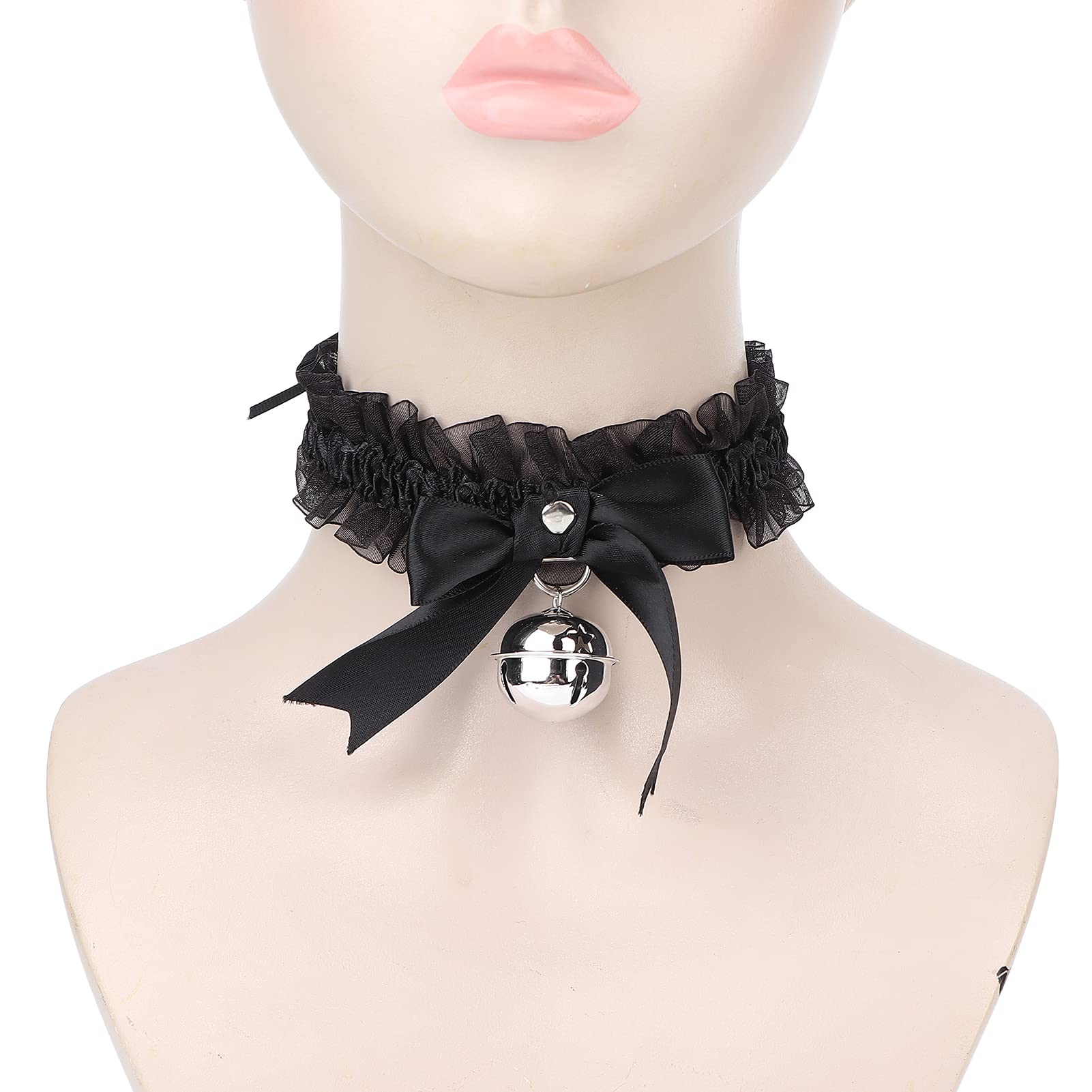 Vintage Bow Bell Choker Necklace - Elegant Black Lace Collar with Cute Bowknot & Bell Charm for Women & Girls | Perfect for Cosplay, Parties & Retro Fashion (Black)