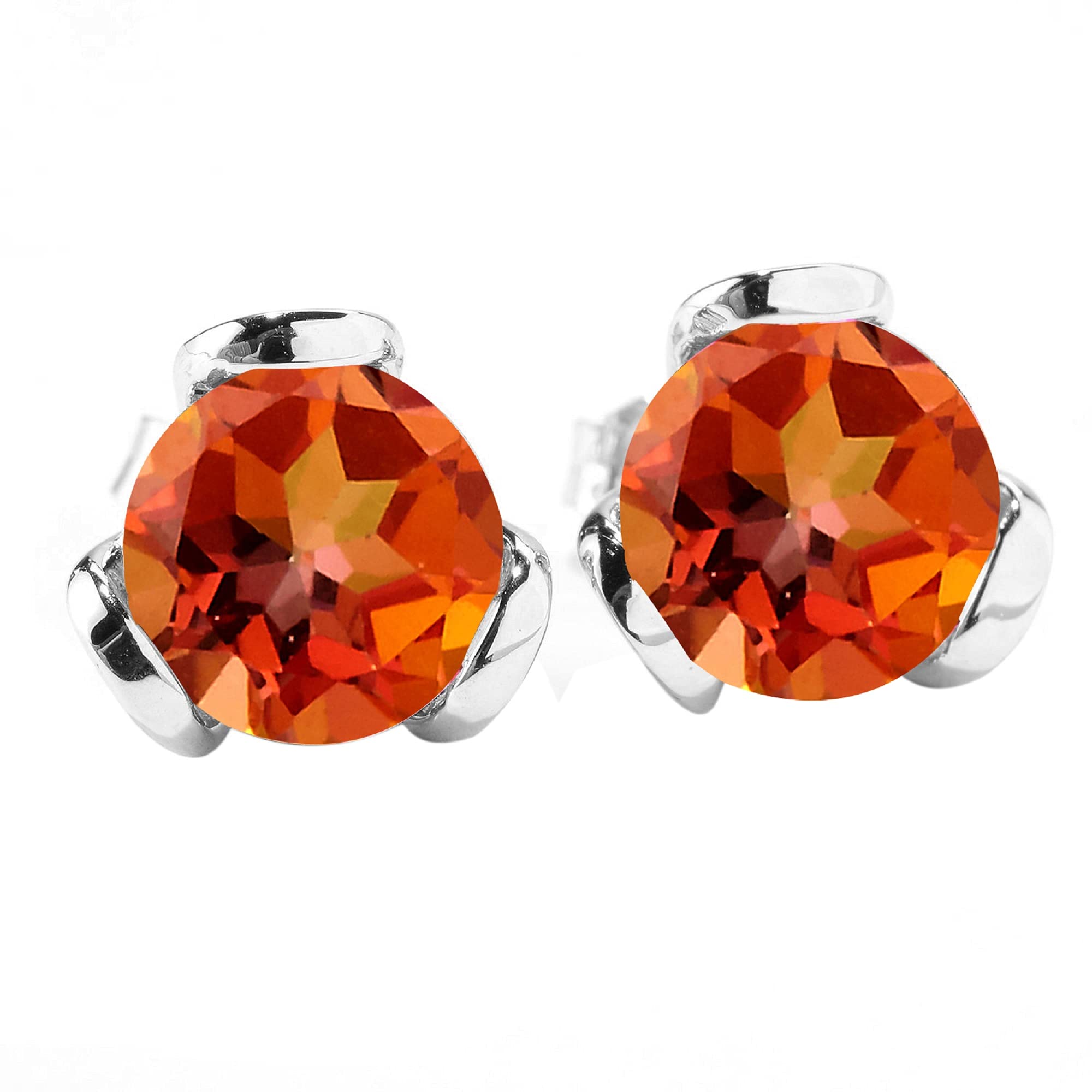 Natural Fire Topaz Sterling Silver Stud Earrings for Women – Elegant & Hypoallergenic Jewelry for Everyday Wear, Gifts & Special Occasions