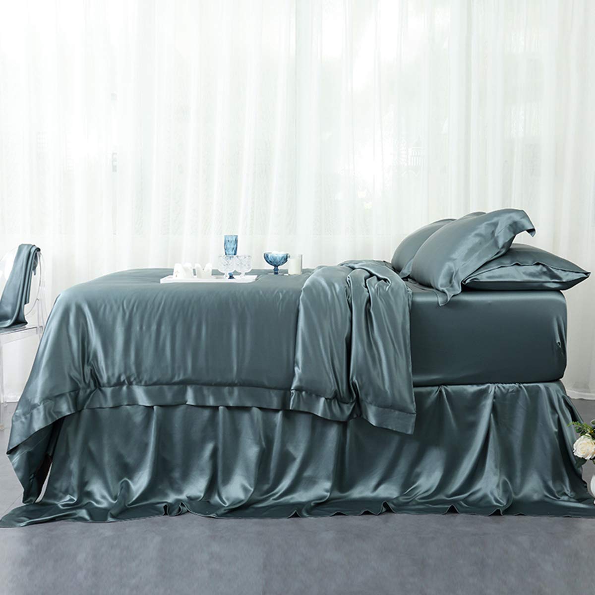 Orose 25 Momme 100% Mulberry Silk Duvet Cover - King Size Indigo Blue Luxury Bedding Set for Hotel & Home Use - Breathable Silk Comforter Cover with Premium Silk Sheets
