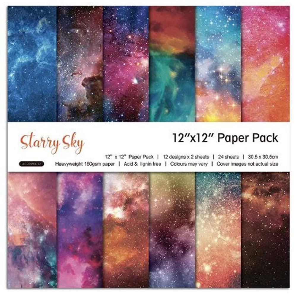 12x12 Scrapbook Paper - Double Sided Starry Sky Origami Paper for DIY Scrapbooking, Card Making, Photo Albums & Gift Wrapping | 12 Beautiful Designs, 24 Sheets | Perfect for Memory Books, Journaling & Home Decor