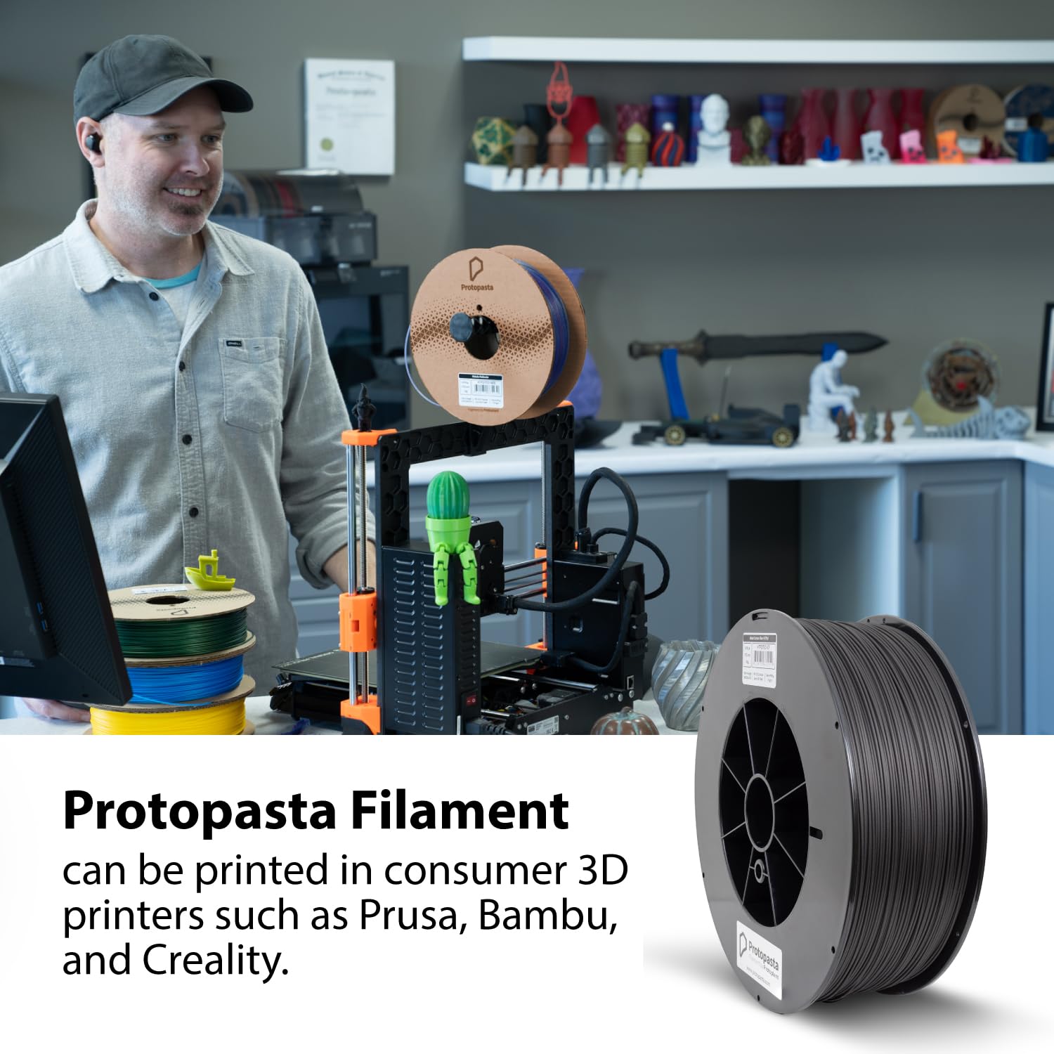Protopasta 3D Printer Filament - 1.75mm Black Carbon Fiber HT PLA Filament (3kg Spool) for High-Temperature 3D Printing Projects, Cosplay Props & Functional Prototypes