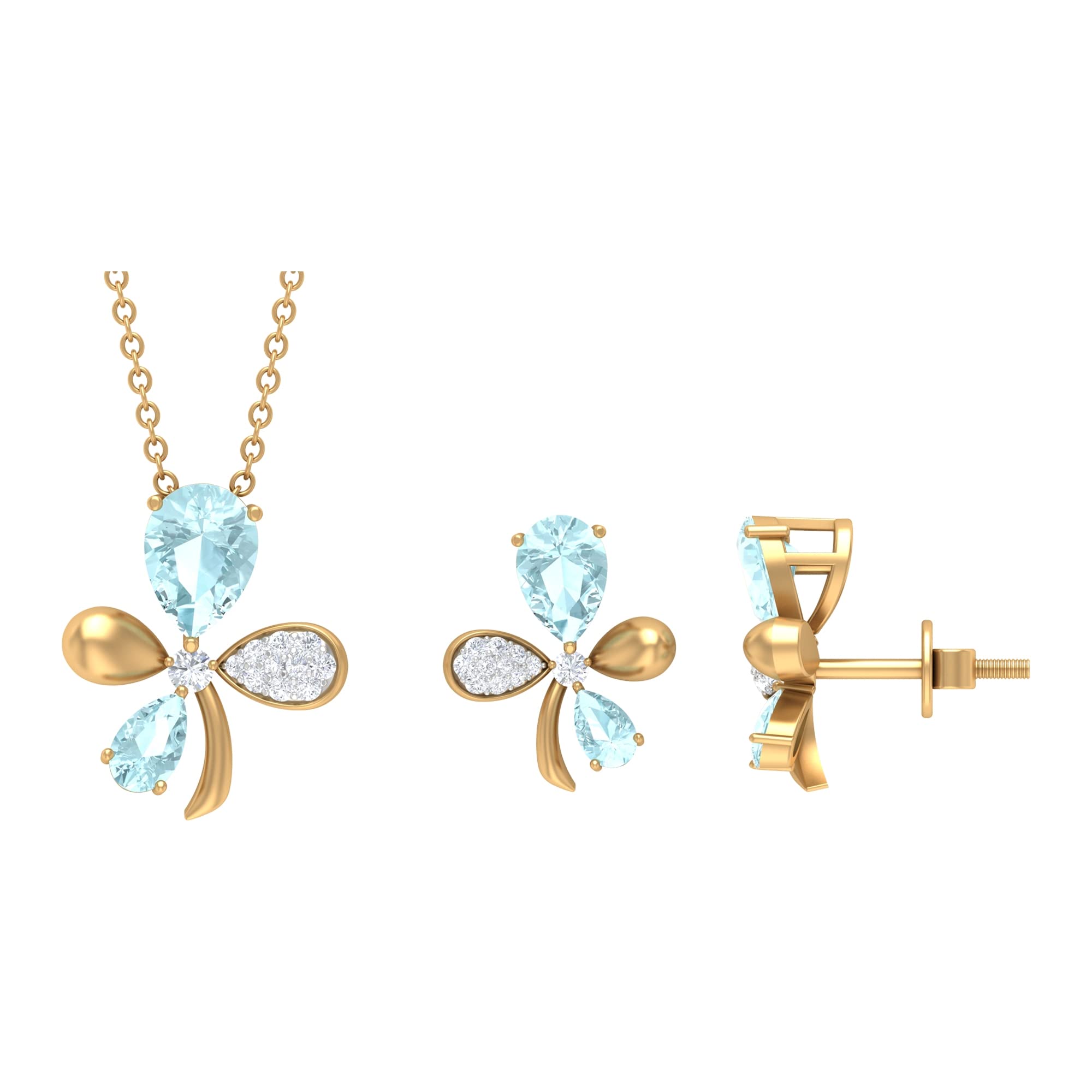 2.50 CT Pear Cut Sky Blue Topaz & Diamond 4-Leaf Clover Jewelry Set in 14K Solid Gold (AAA Quality) – Perfect for Anniversary Gifts, Birthday Presents & Special Occasions