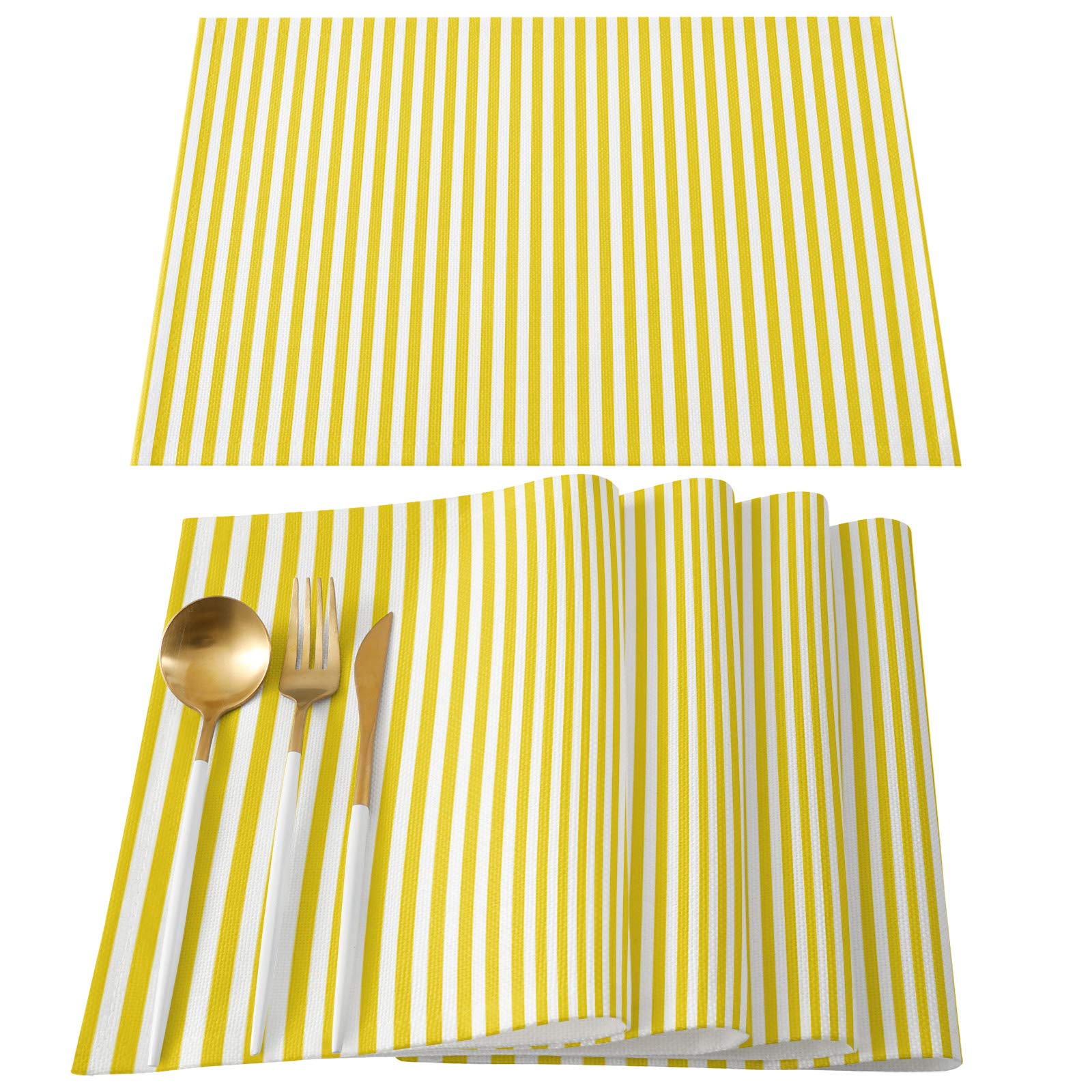 Lemon Yellow Striped Washable Placemats Set of 4 - 13