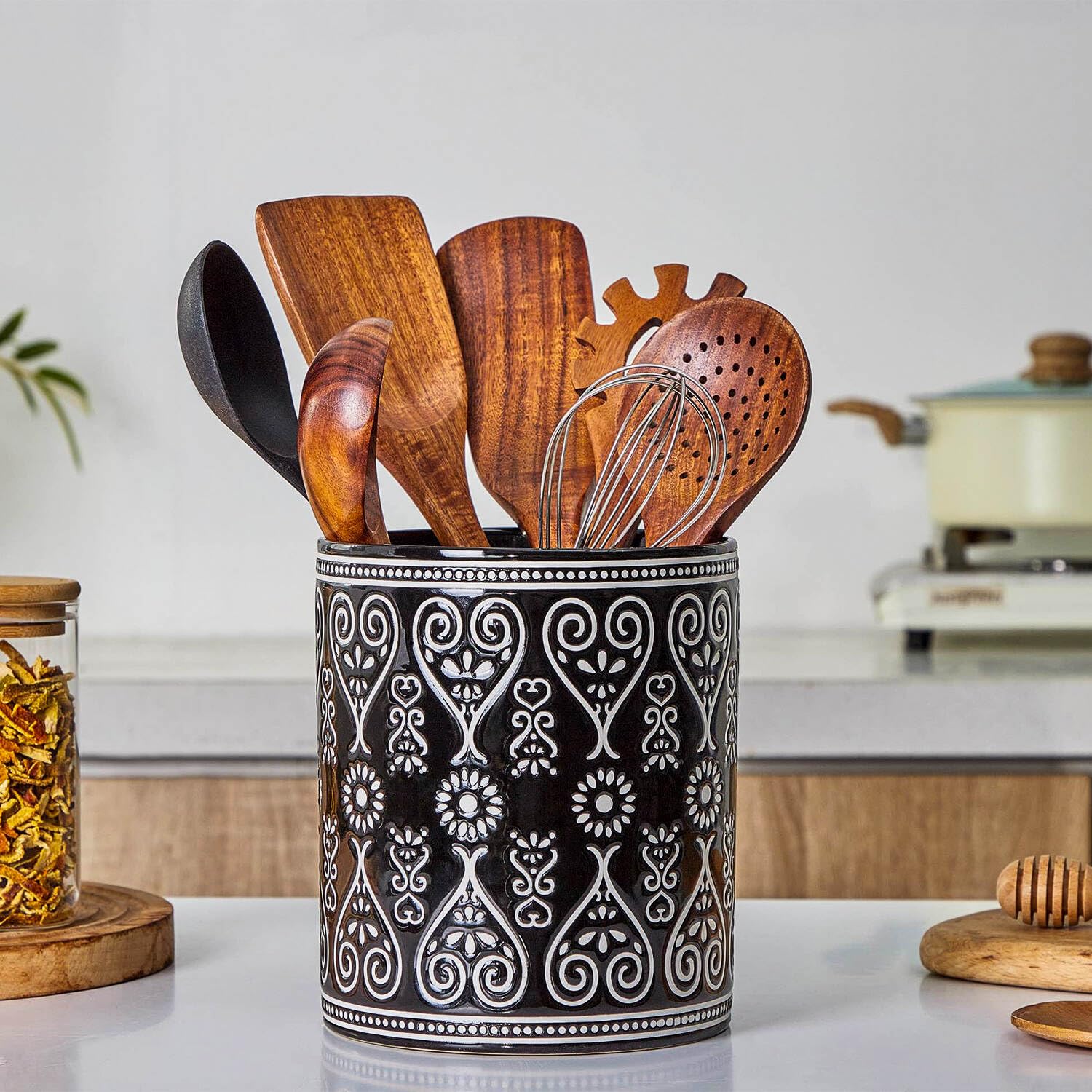 Extra Large Black Heavy Ceramic Utensil Holder – 7