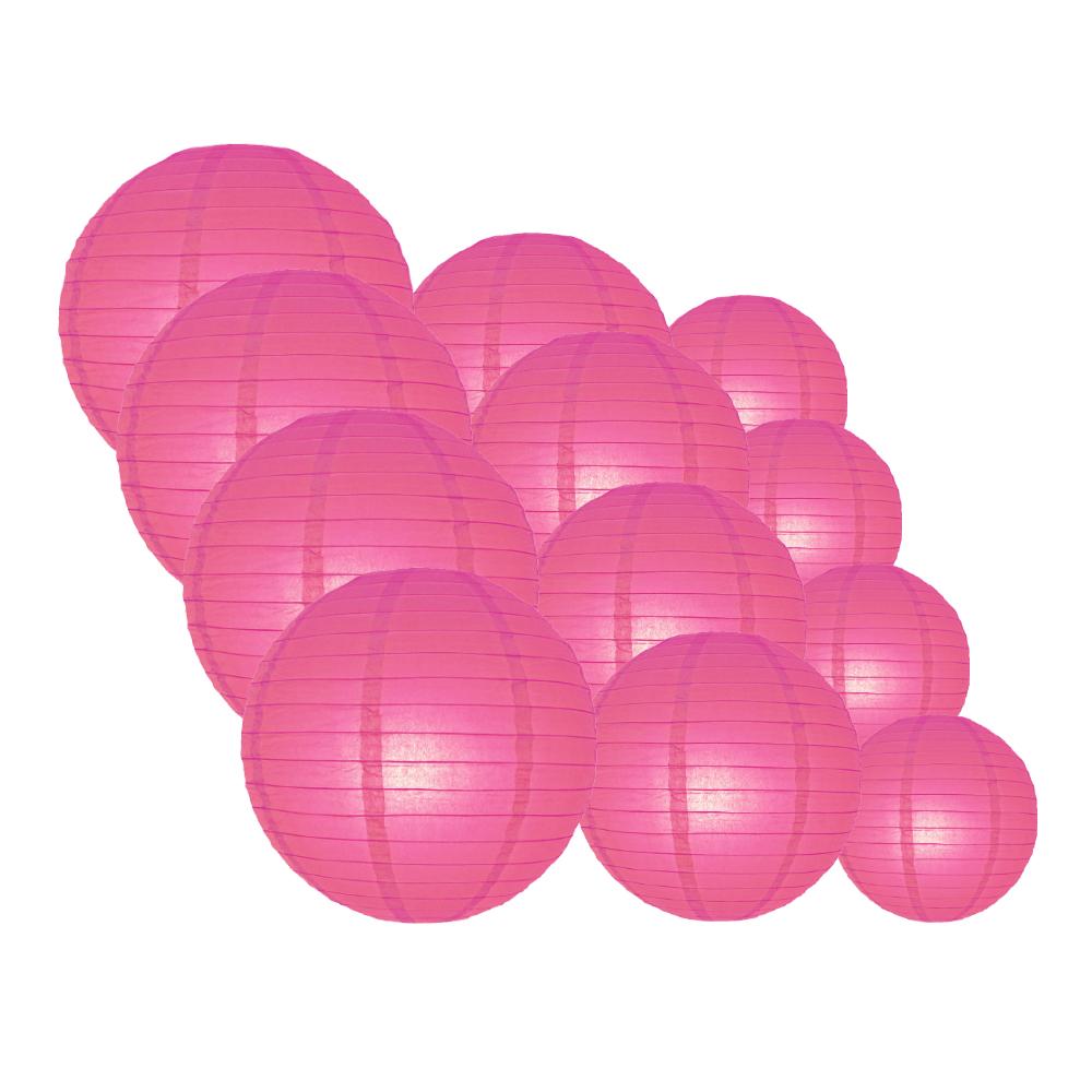 12-Piece Fuchsia & Hot Pink Chinese Paper Lanterns - Wedding & Party Decoration Set (12/10/8 Inch) - Perfect for Asian-Themed Events, Birthday Parties & Home Decor