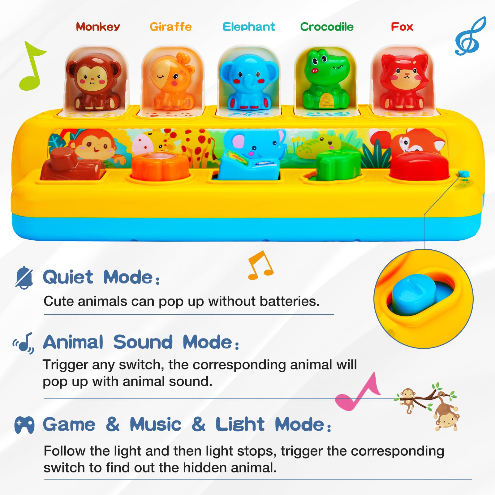 Interactive Pop-Up Animal Toys with Music & Light - Montessori Learning Toys for Babies 1-2 Years - Perfect Gift for Toddlers' Early Development