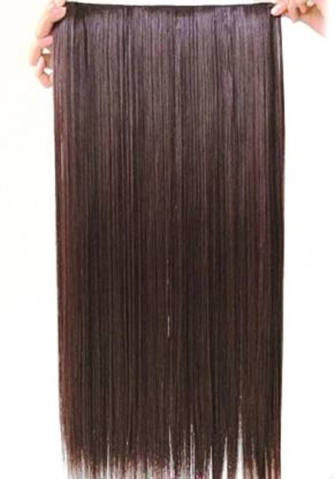 24 Inch Straight Synthetic Hair Extensions for Women - 5 Clip Brown Long Soft Hair Weft (Brown 3) | Perfect for Daily Styling, Cosplay & Special Occasions