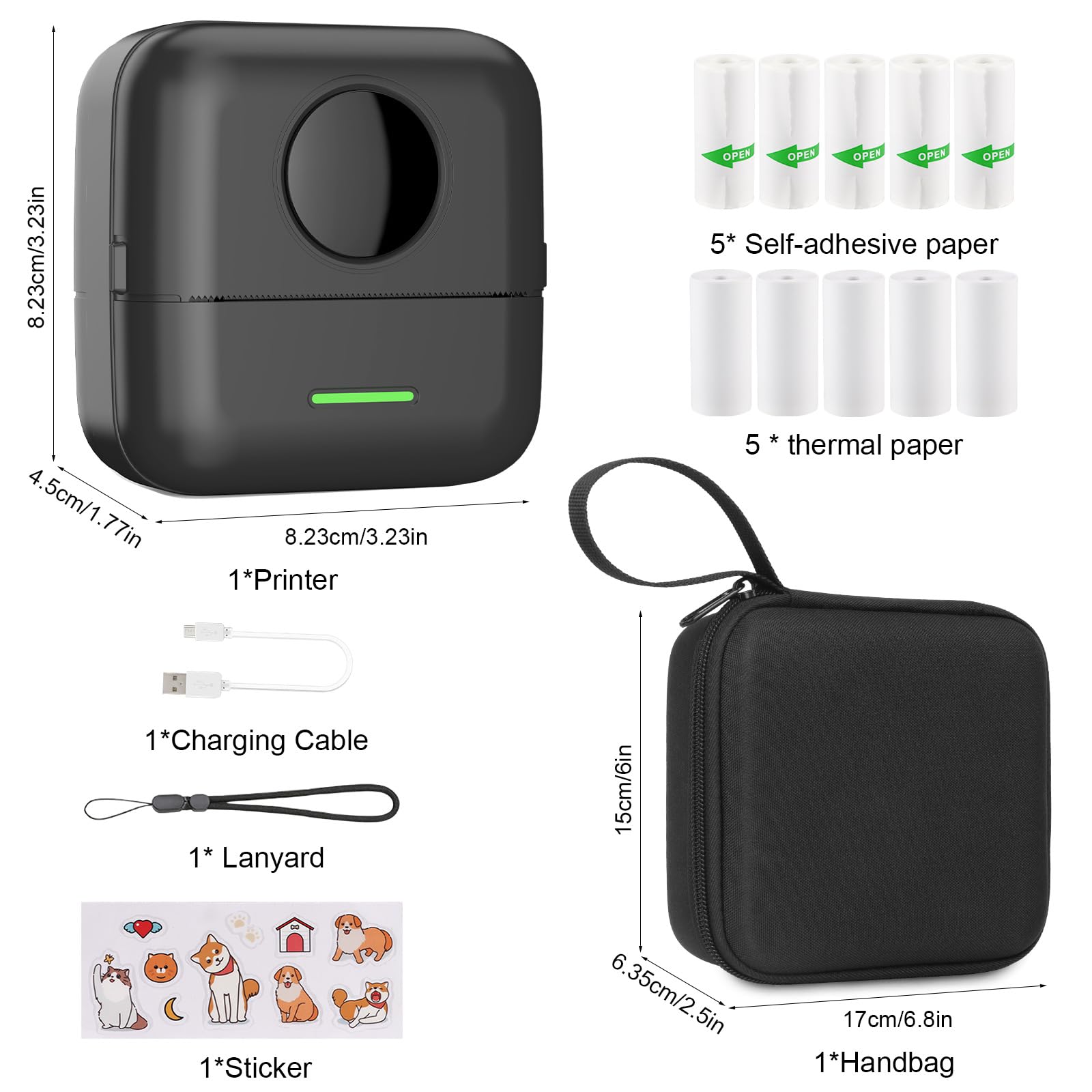 Print Pods Mini Sticker Printer - Wireless Thermal Inkless Label Maker for iOS & Android with 11 Rolls Thermal Paper & Sticker, Hard Protective Case - Perfect for DIY Crafts, Photo Labeling, Receipt Printing & Small Business Organization