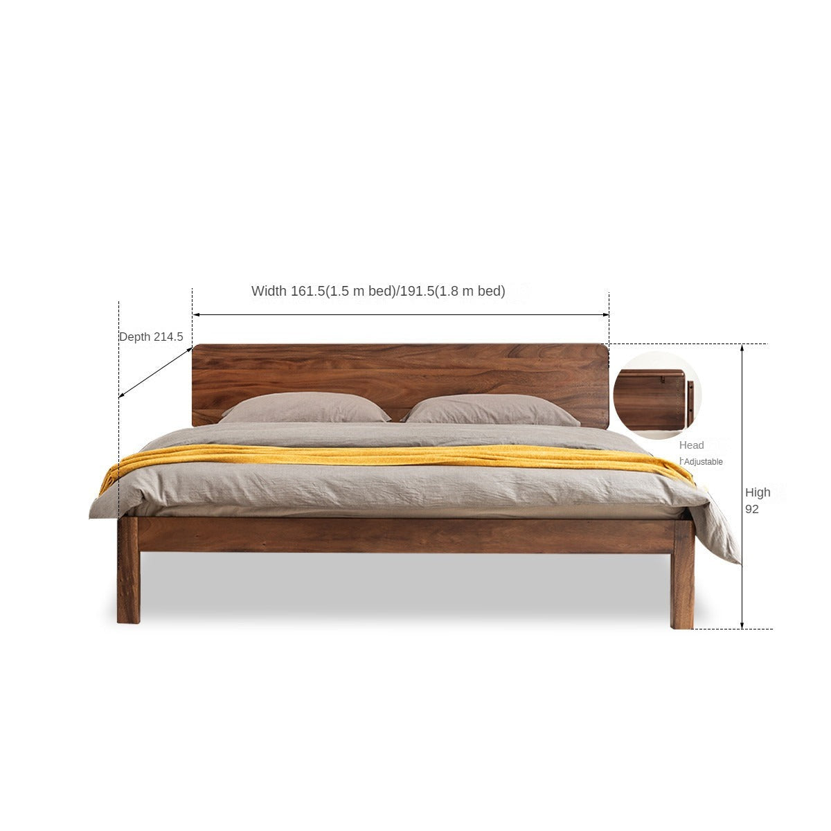 Premium Black Walnut Solid Wood Bed Frame - Queen Size, Handcrafted Hardwood Bed with Sturdy Support - Perfect for Master Bedroom, Guest Room & Farmhouse Decor