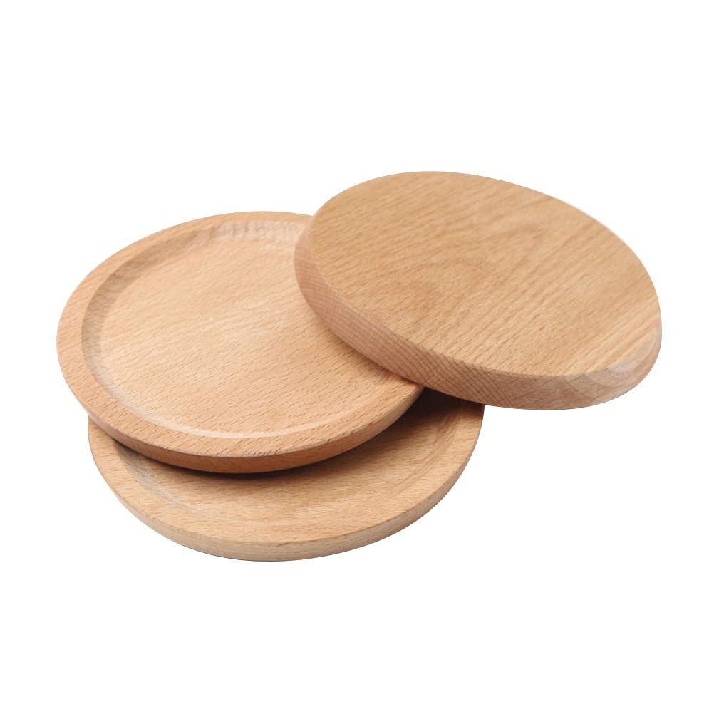 Premium 4-Piece Beechwood Serving Plates Set - Round Solid Wood Trays with Heavy Duty Coasters - Stackable Party Plates for Home Entertaining (14x14cm) - Perfect for Cheese Boards, Appetizers & Dessert Displays