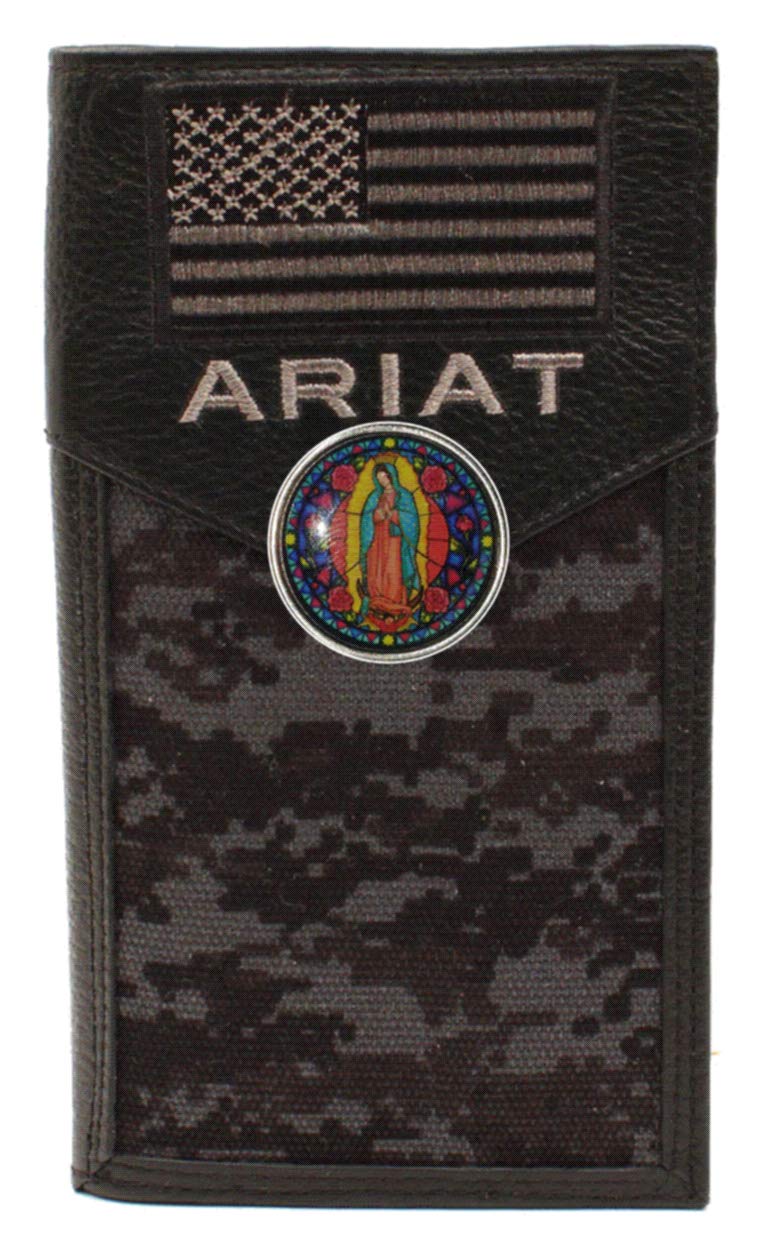 Custom Our Lady of Guadalupe & American Flag Print Ariat Black Digital Camo Long Wallet - Perfect for Everyday Use, Gifts & Patriotic Occasions