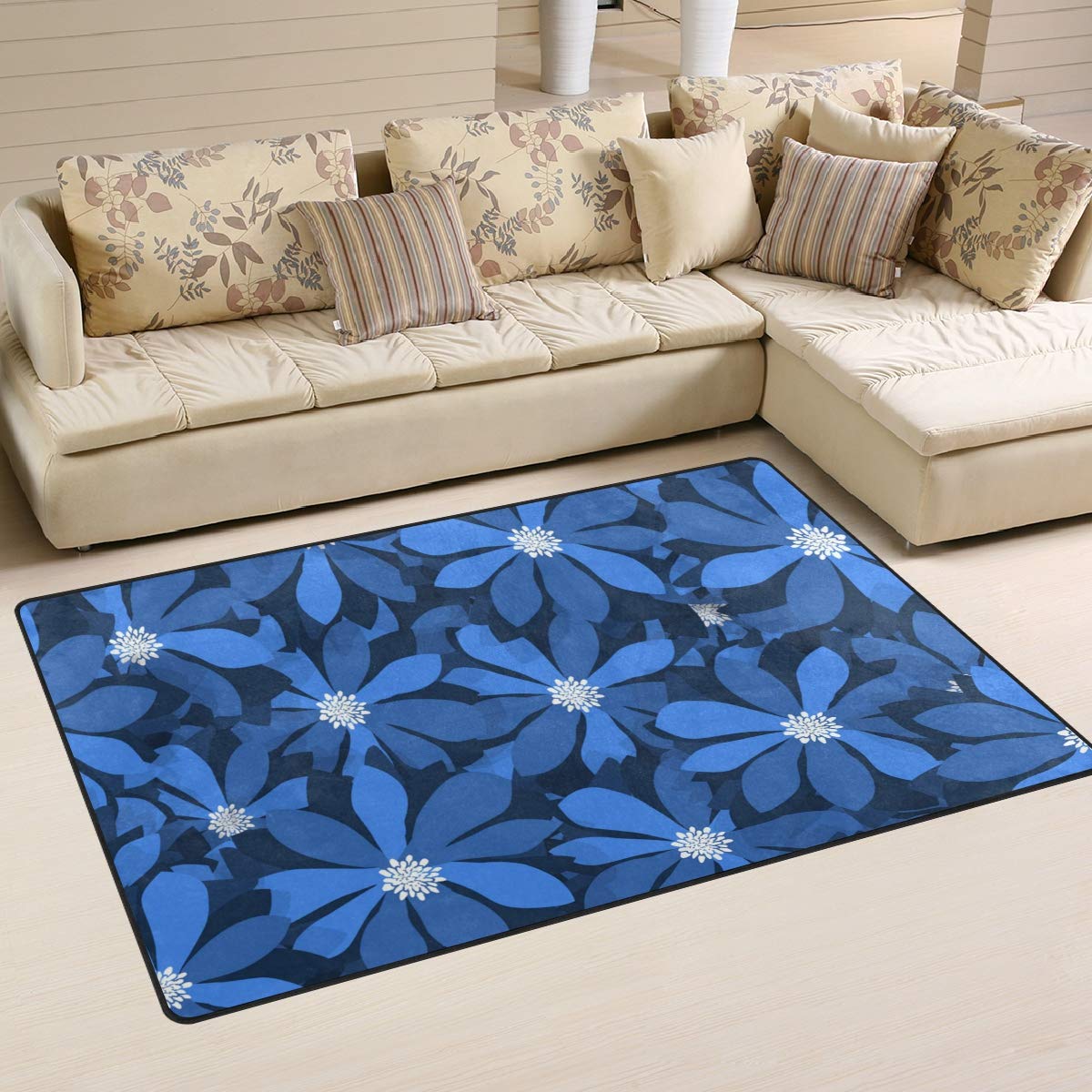 Tarity Blue Floral Modern Non-Slip Area Rug 31