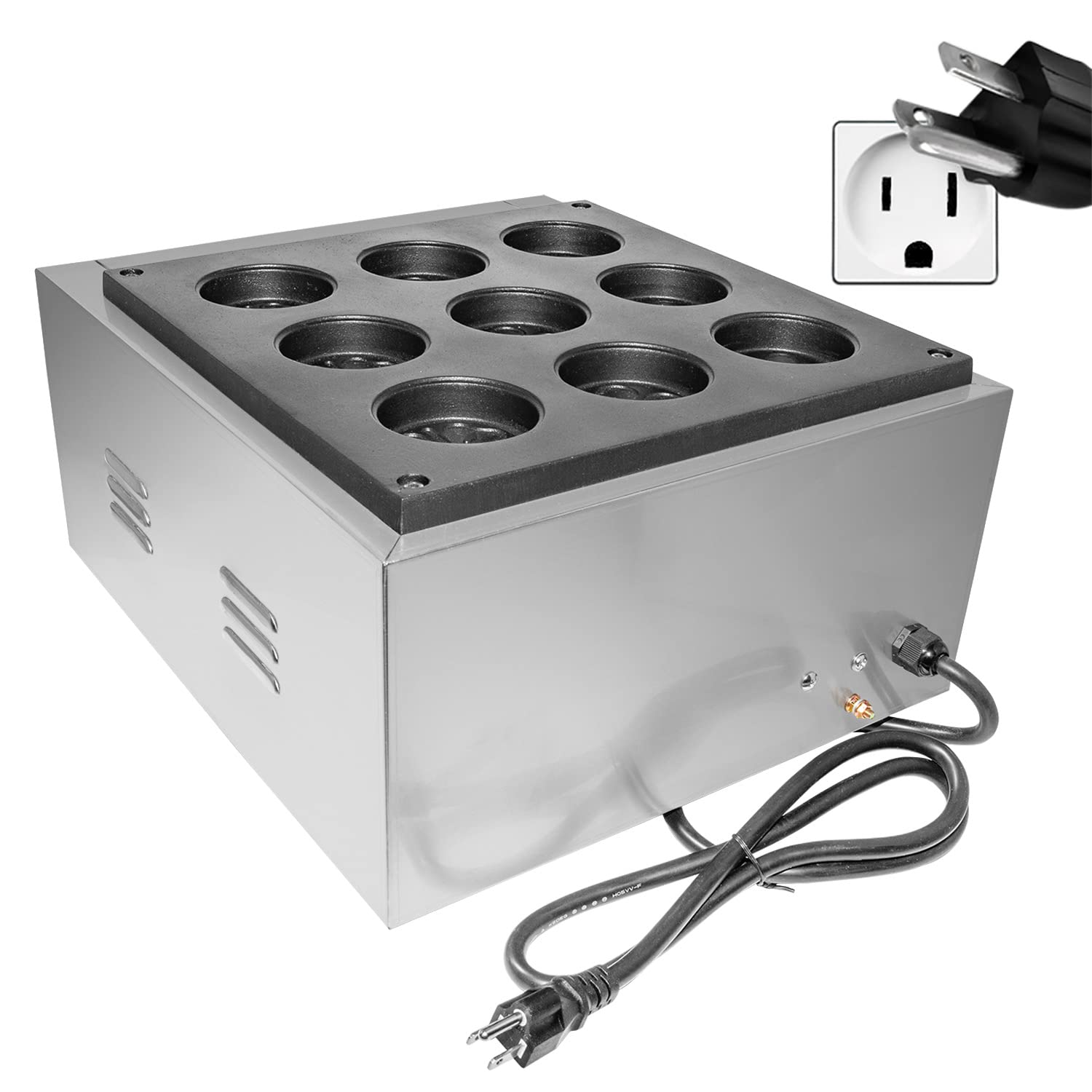 GorillaRock Electric Red Bean Cake Maker - 9 Pcs Obanyaki Grill Machine with Even Heating | 110V for Home, Party & Street Food Business
