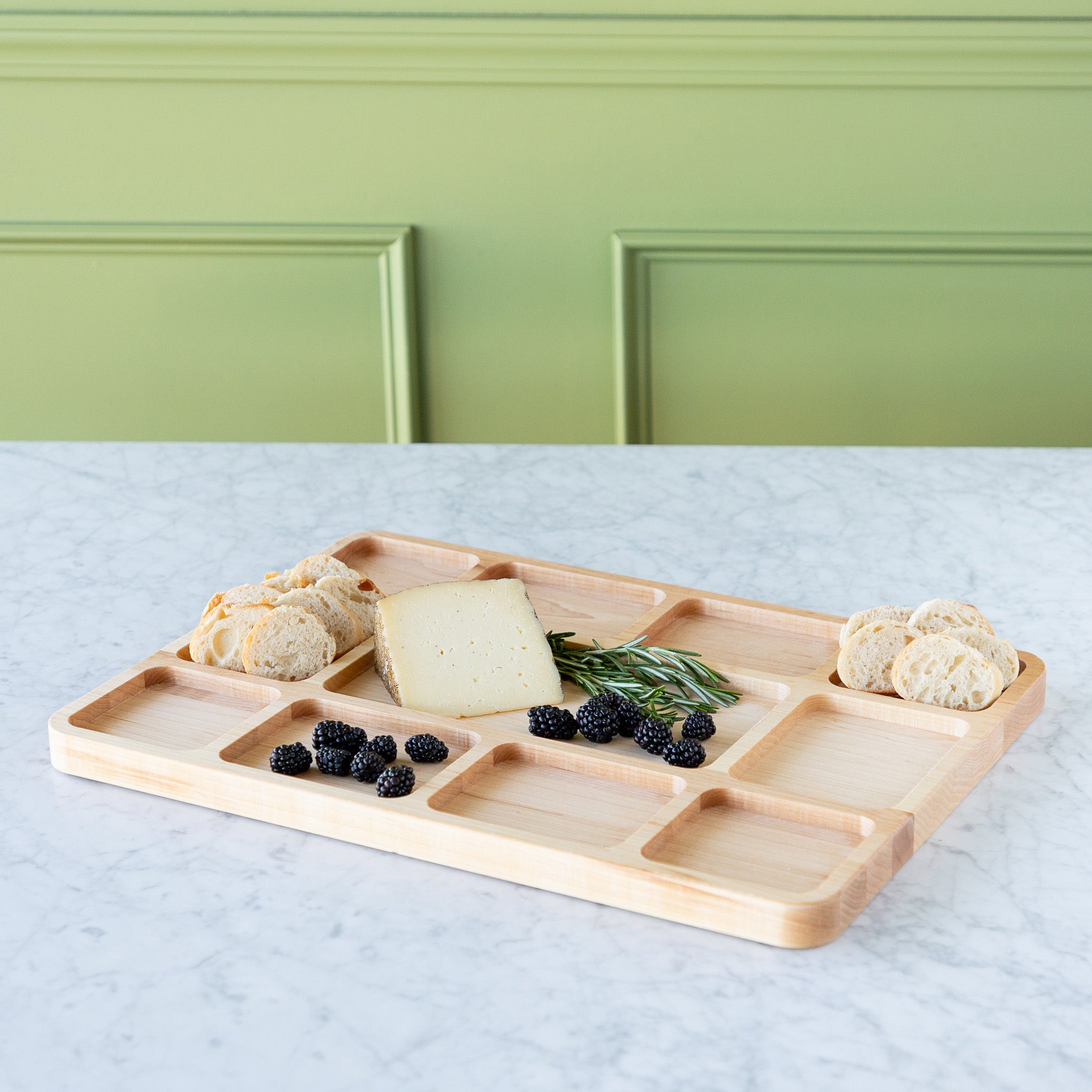 Ash Divided Serving Board - Elegant Wooden Charcuterie Tray for Cheese, Fruits & Appetizers | Perfect for Entertaining, Parties & Home Dining