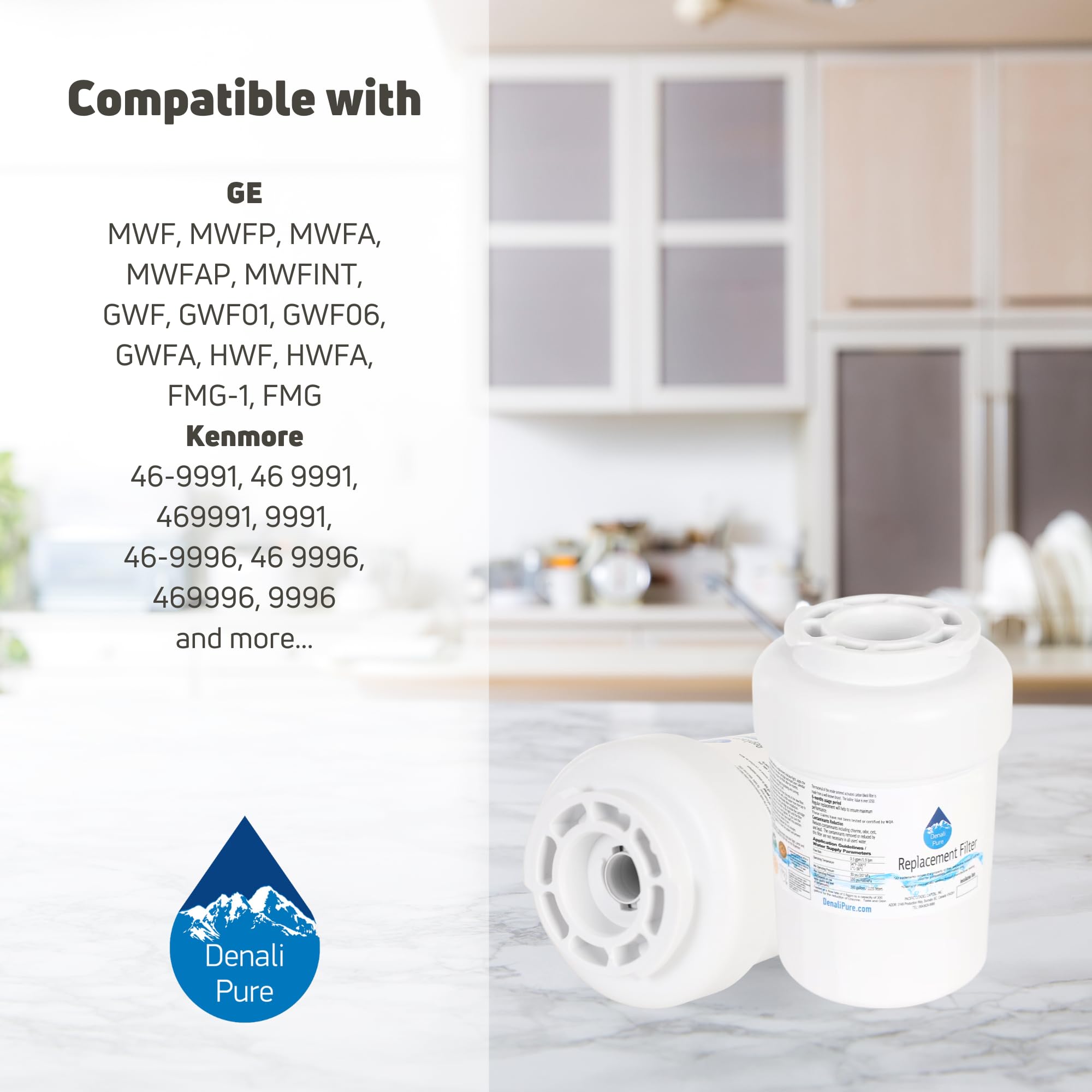 GE GSHF3KGXCCBB Refrigerator Water Filter Replacement - Compatible with MWF & MWFP Fridge Filters | Pure Drinking Water for Home & Office Use