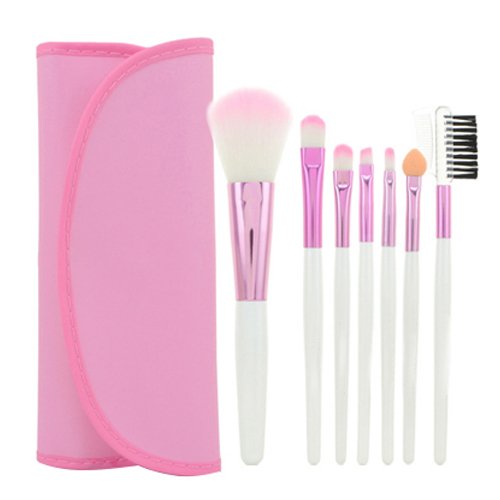 Professional 7-Piece Eyeshadow Brush Set with Leather Case - Soft Synthetic Bristles for Flawless Makeup Application - Perfect for Travel, Home & Professional Makeup Artists (Pink)