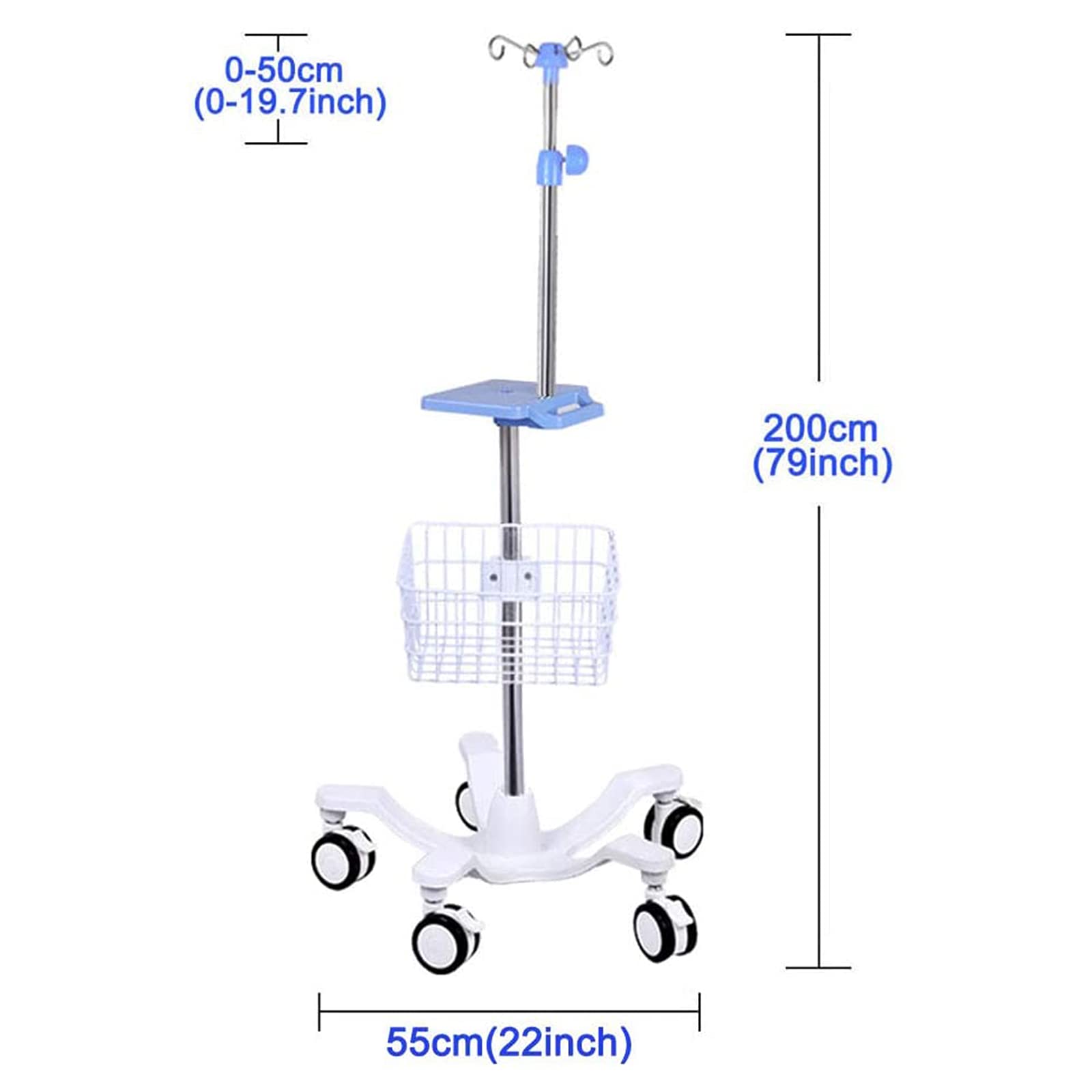 Adjustable Stainless Steel IV Pole with Wheels & Tray - Portable Infusion Stand for Home Care, Hospitals & Clinics - Ideal for Elderly Patients, IV Therapy & Medical Treatments