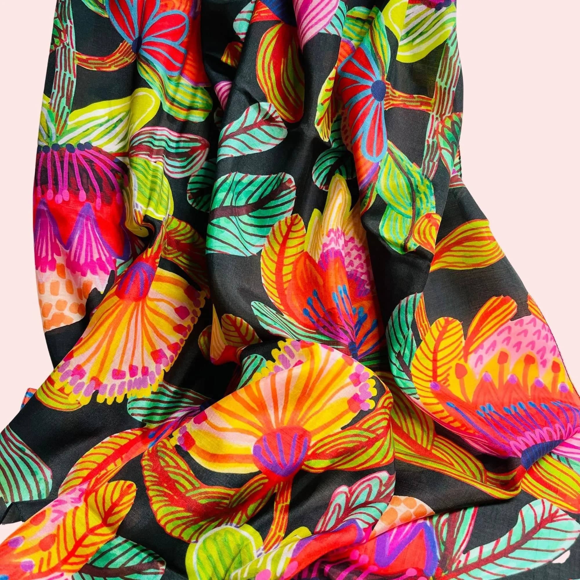 Protea Australis Silk Scarf - Elegant Floral Printed Womens Fashion Accessory for Parties, Weddings & Special Occasions