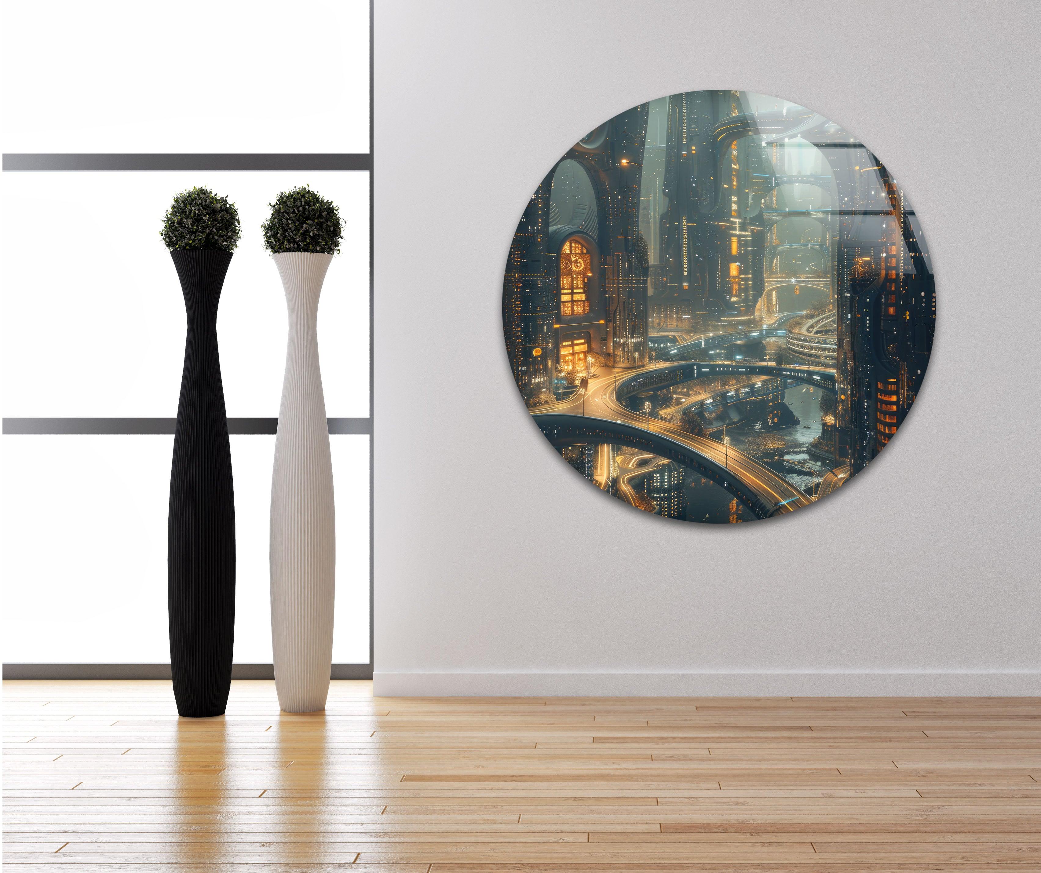Modern Cityscape Glass Wall Art - Elegant Home & Office Decor for Urban Living Spaces