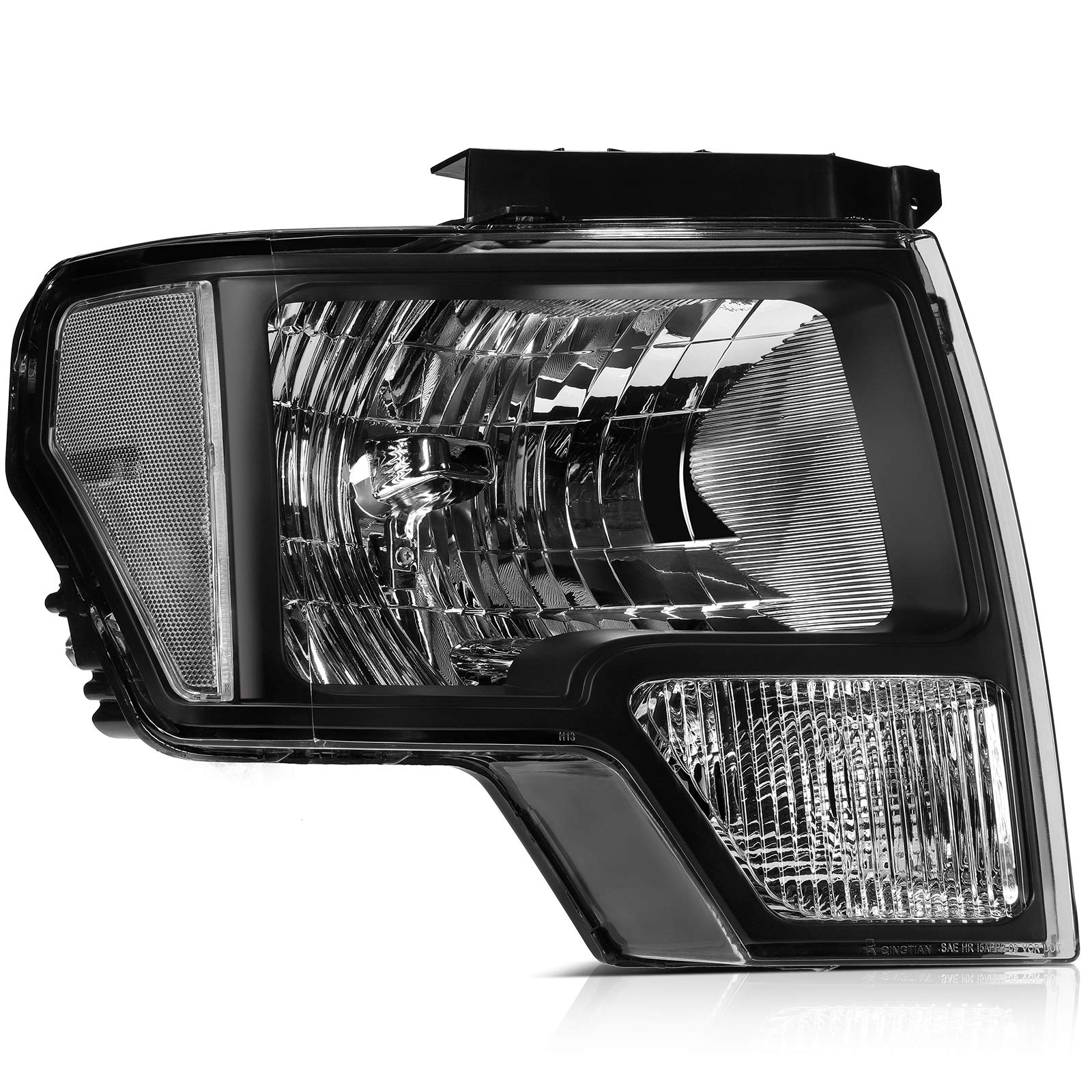 Ford F-150 Headlight Assembly Replacement (2009-2014) - Black Housing, Clear Reflector & Lens - High Performance Driving Lights for Night & Off-Road Use