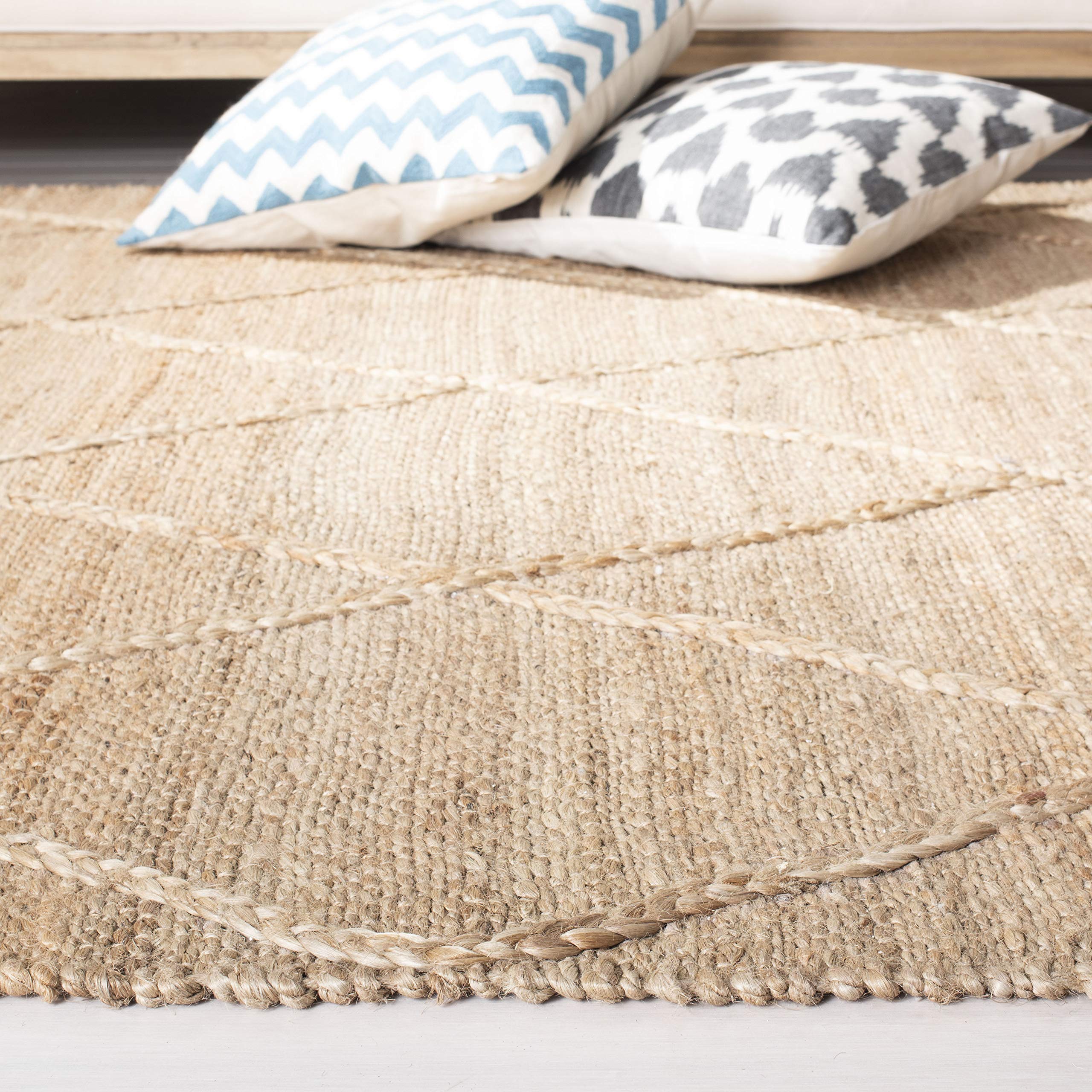 Safavieh NF107B 6' Square Handmade Boho Moroccan Jute Area Rug - Natural Fiber Farmhouse Decor for Living Room, Bedroom & Dining Room