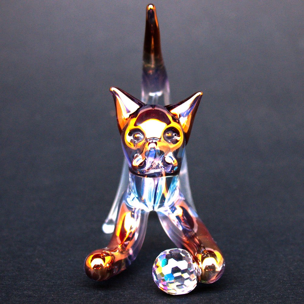 Hand Blown Glass Cat Figurine with Swarovski Crystals - Elegant Home Decor & Gift for Cat Lovers - Perfect for Shelves, Desks, and Collectible Displays