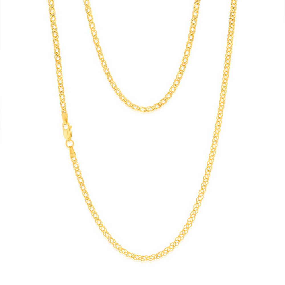 9ct Yellow Gold Double Curb Fancy 50cm Chain Necklace for Women - Elegant Layering Piece for Everyday Wear or Special Occasions