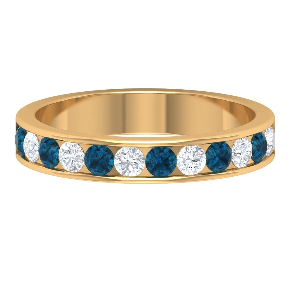 1 CT London Blue Topaz & Diamond 14K Solid Gold Half Eternity Ring for Women | Channel Set Wedding Band, Anniversary & Engagement Jewelry Gift | Perfect for Proposals, Weddings, Valentine's Day | Elegant Everyday Wear Ring for Wife, Girlfriend or Fiancée | Stunning Blue Gemstone Promise Ring for Her | Great for Date Nights, Romantic Dinners & Special Occasions