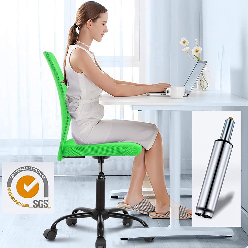 Ergonomic Home Office Chair - Adjustable Height Mesh Computer Desk Chair with Mid Back Support, No Armrest Modern Task Chair for Students & Professionals - Ideal for Small Office, Study Room & Workspace - Green