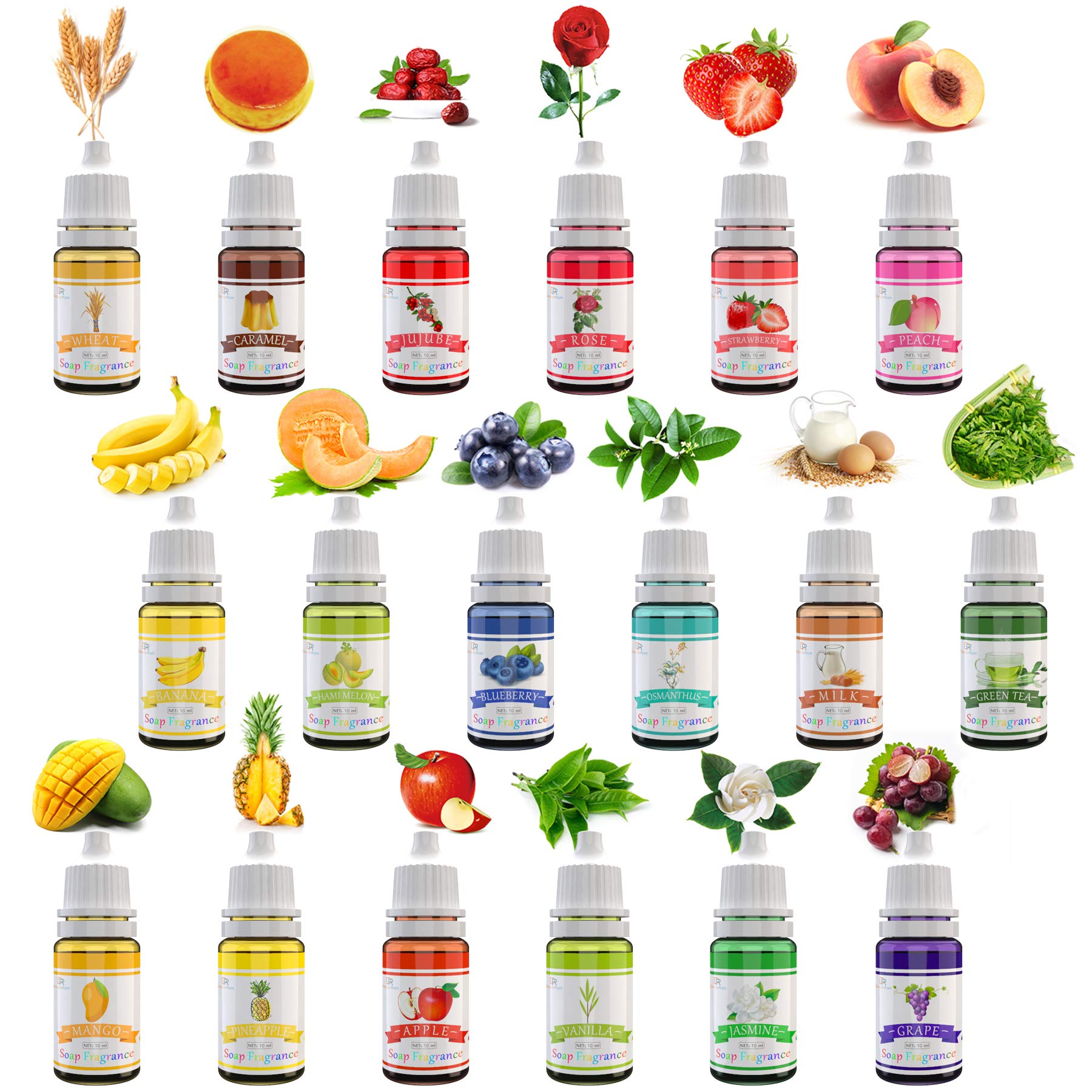 18 Pack Soap Fragrance Oil - Liquid Soap Scents for DIY Bath Bombs, Soap Making, Slime Crafts - Cosmetic & Art Bath Bomb Perfumes (10ml Each) - Perfect for Home Spa, Gift Making & Creative Projects