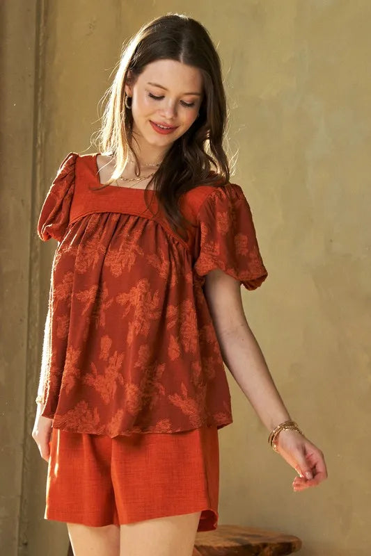 Square Neck Puff Sleeve Blouse for Women - Elegant Ruffled Top with Floral Print | Perfect for Office Wear, Date Night & Spring Outfits