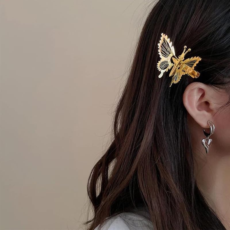 Staila 6 PCS 3D Gold Metal Butterfly Hair Clips - Moving Hair Barrettes for Women & Girls (Golden & Silver) | Cute Hair Accessories for Parties, Weddings & Everyday Style