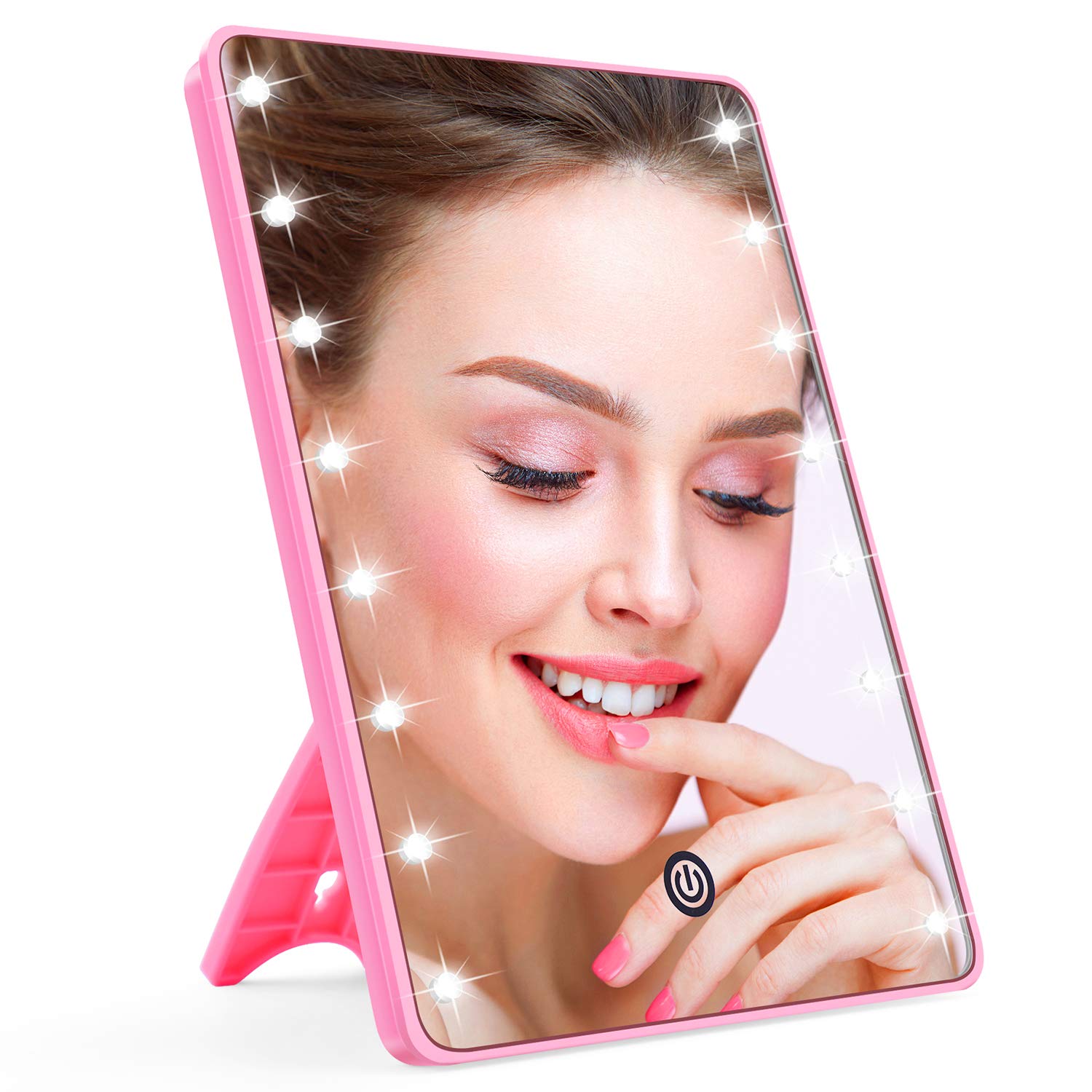 LED Makeup Mirror with Touch Screen & 16 Adjustable Lights - for Home, Bathroom & Travel