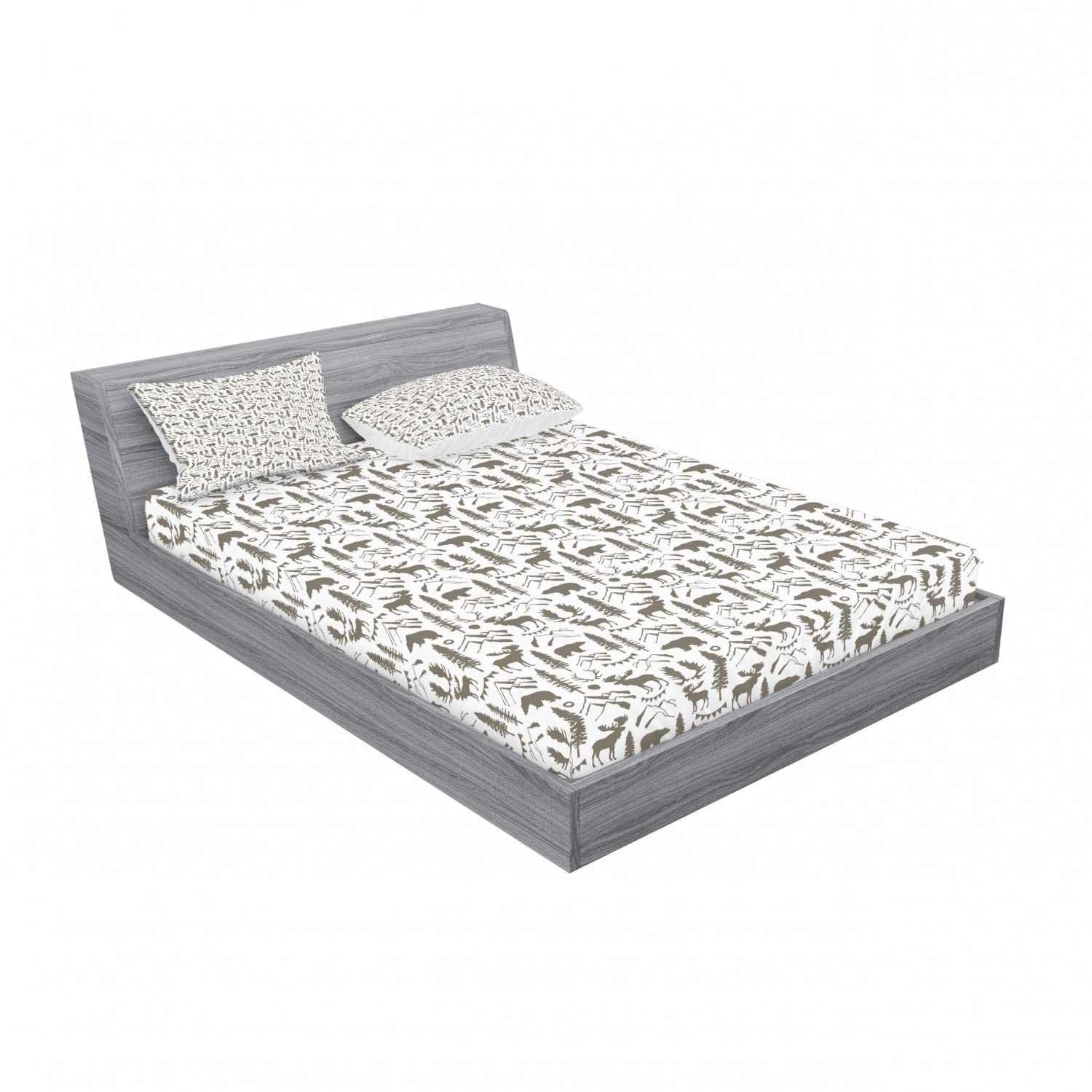 Ambesonne 2-Piece King Size Fitted Sheet Set with 4 Pillow Shams - Wild Nature Themed Taupe & White Bedding Collection | Perfect for Cabin Retreats, Rustic Bedrooms & Outdoor Adventure Lovers