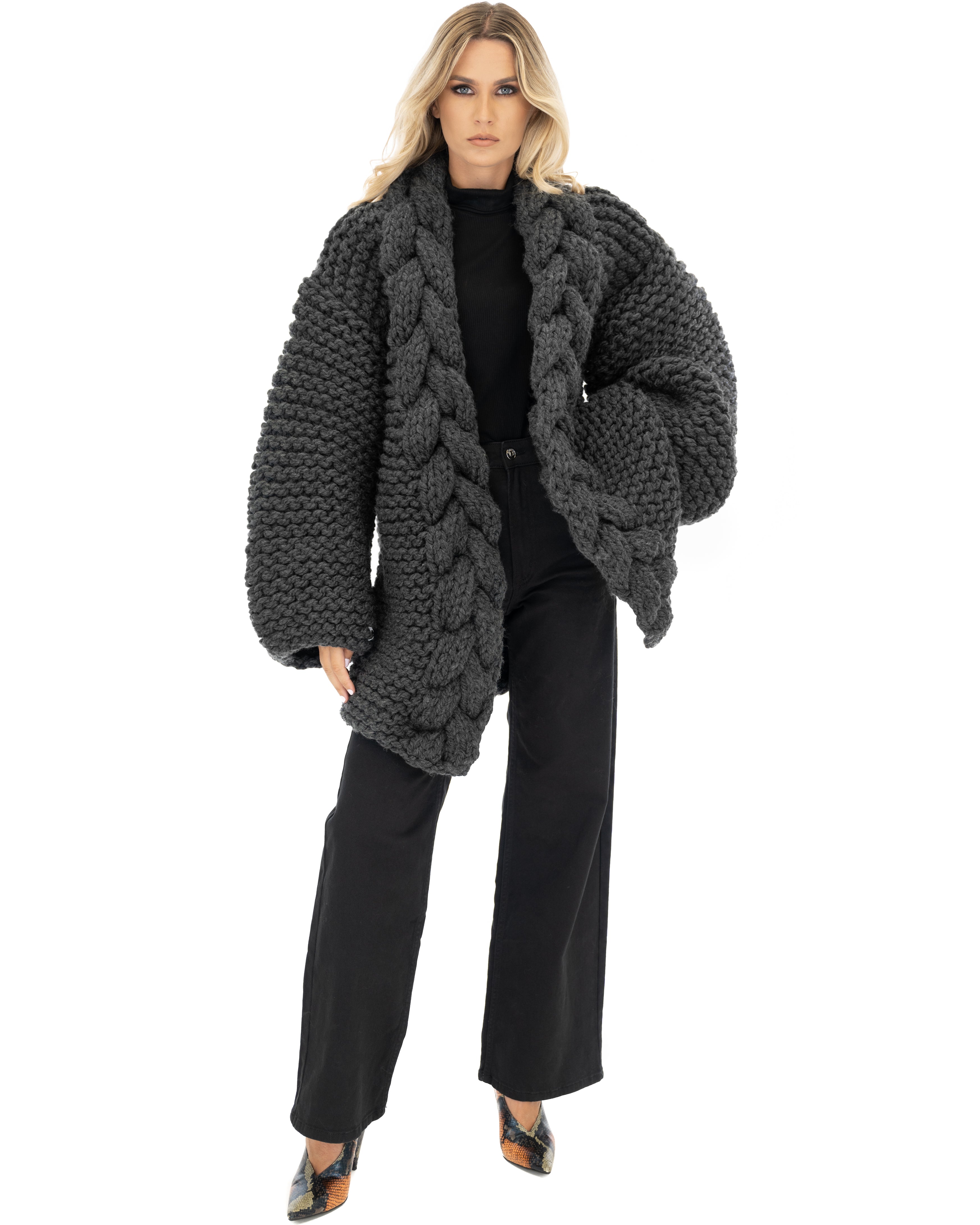 Women's Cable Knit Coat - Soft Wool Winter Jacket for Ladies - Perfect for Cold Weather, Office Wear & Casual Outfits