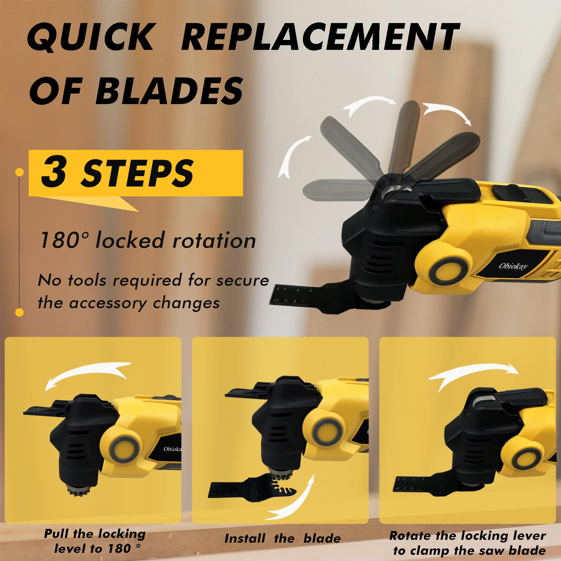 DeWalt 20V Max Cordless Oscillating Multi-Tool Kit with 6-Speed Control, 4° Oscillation Angle & Anti-Vibration Technology - Includes Blades for Cutting, Grinding, Sanding (Tool Only) - Perfect for DIY Projects, Woodworking, Home Renovations and Professional Construction Work