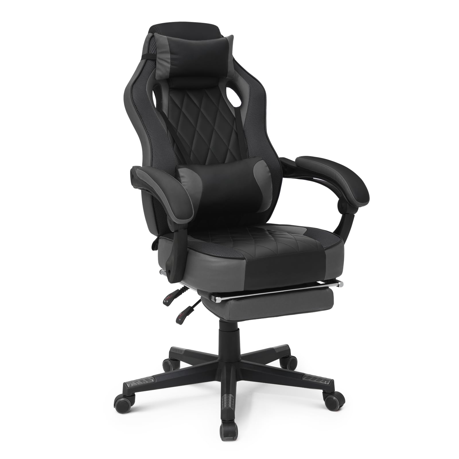 Ergonomic Gaming Chair with Footrest & Headrest Lumbar Support - Adjustable Height Swivel Computer Office Chair for Adults & Kids (Grey) - Perfect for Gaming, Working & Home Office Use