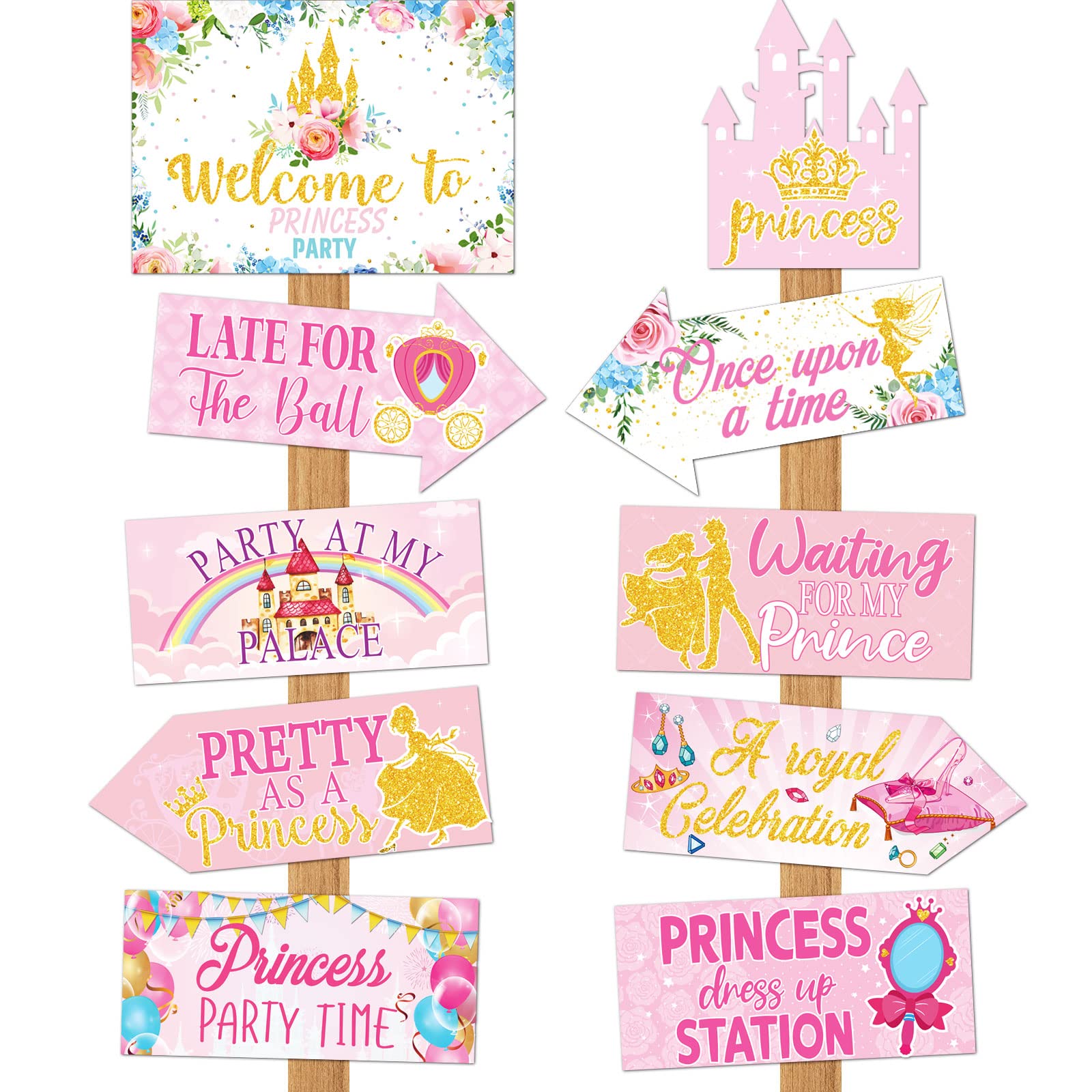 20-Piece Princess Birthday Party Decorations Set - Welcome Sign, Queen Directional Signs & Castle Decor for Girls Birthday, Baby Shower (10 Styles) | Perfect for Princess-Themed Parties, Baby Showers & Royal Celebrations