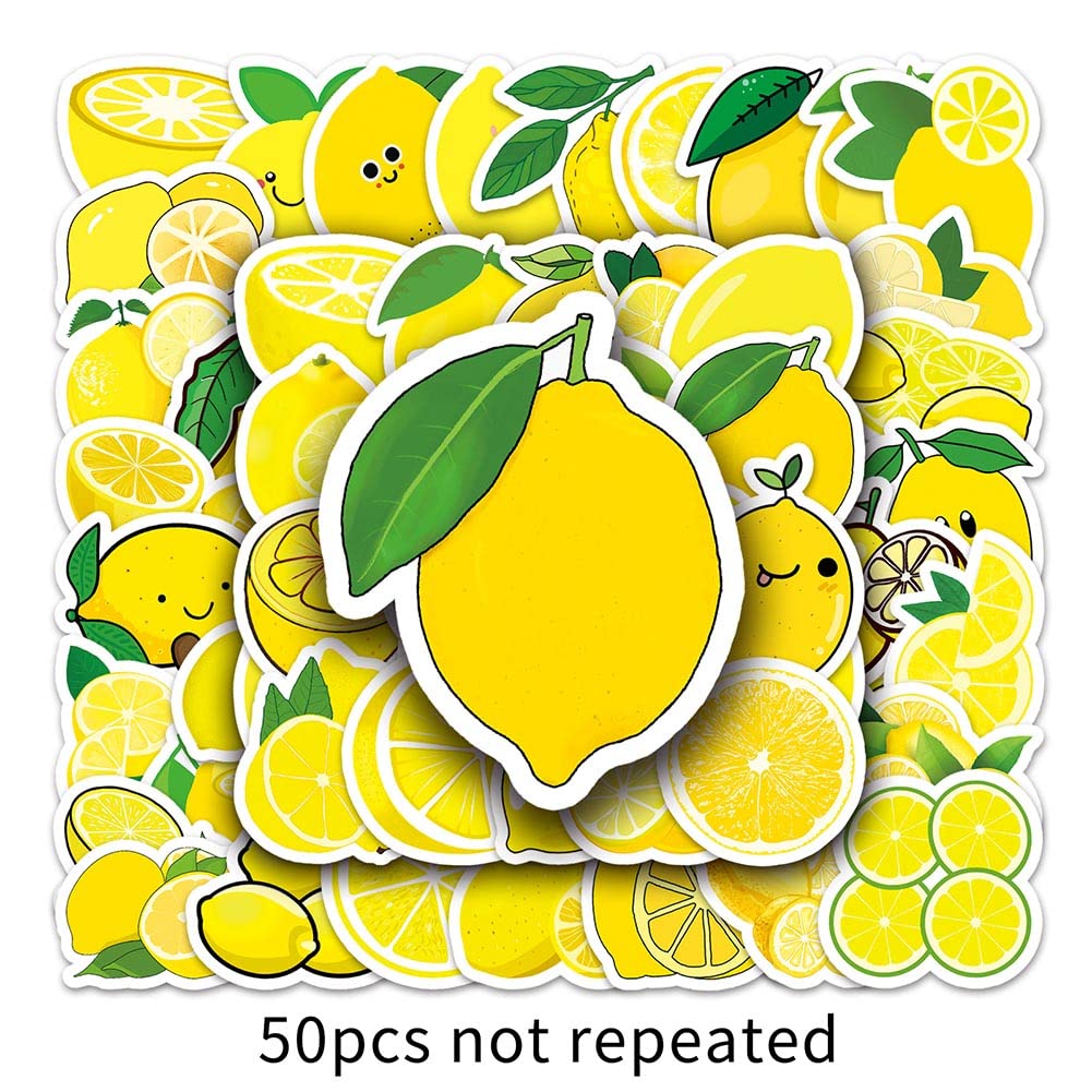 50Pcs Lemon Waterproof Vinyl Stickers - Cute Lemon Decals for Water Bottles, Laptops, Luggage, Skateboards & Phones - Durable DIY Decor for Home, Office & School Supplies