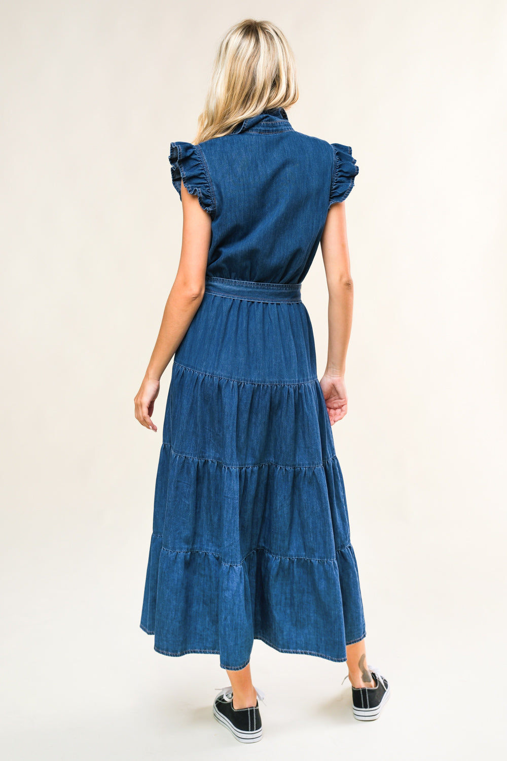 Stylish Woven Denim Midi Dress for Women - Trendy Casual & Summer Outfit - Perfect for Brunch, Beach, and Date Nights