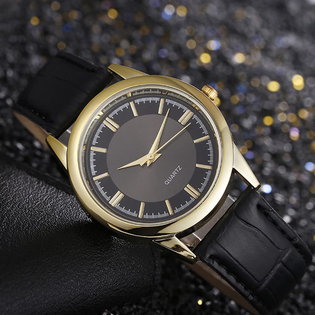**Men's Black Leather Strap Watch - Stainless Steel Wrist Watch for Men | Casual, Business & Holiday Wear**