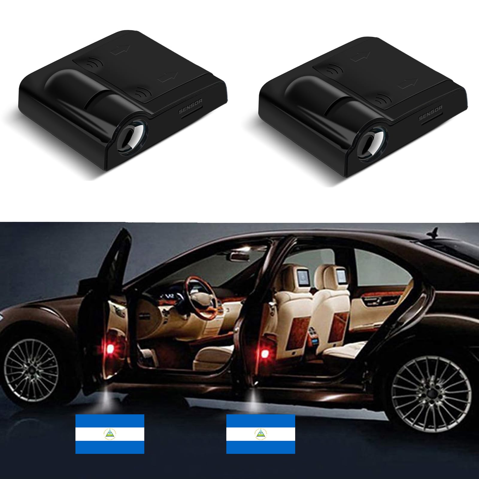2Pcs Nicaragua Flag Car Door Lights - HD Ghost Shadow Welcome Lamp with Logo Projector for Cars | Perfect for Patriotic Display, Night Driving Safety, and Custom Car Decor