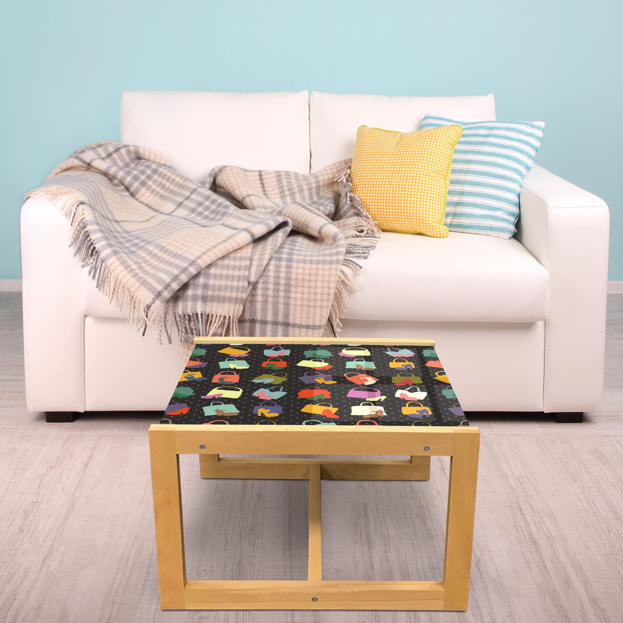Ambesonne Retro Coffee Table - Women Shoes & Bags Design, Wooden Frame for Office & Dorm Decor