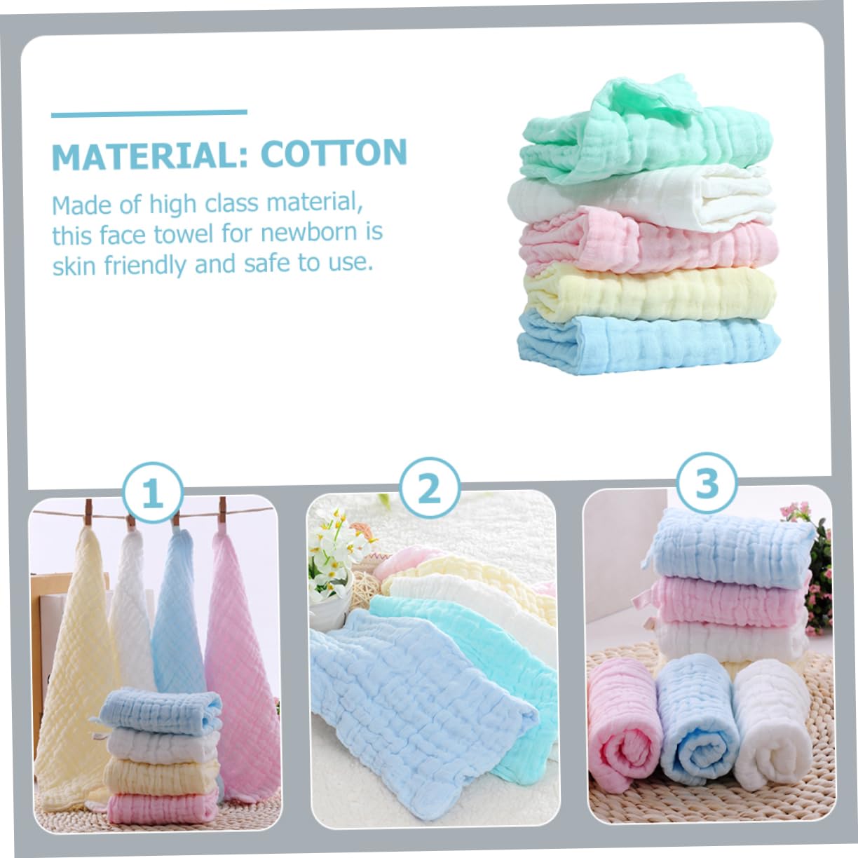 5-Pack Reusable Organic Cotton Facial Towels for Sensitive Skin - Ultra Soft & Highly Absorbent Baby Washcloths, Makeup Remover Pads, Newborn Care & Gentle Cleansing - Perfect for Daily Skincare Routine, Spa Day & Travel Essentials