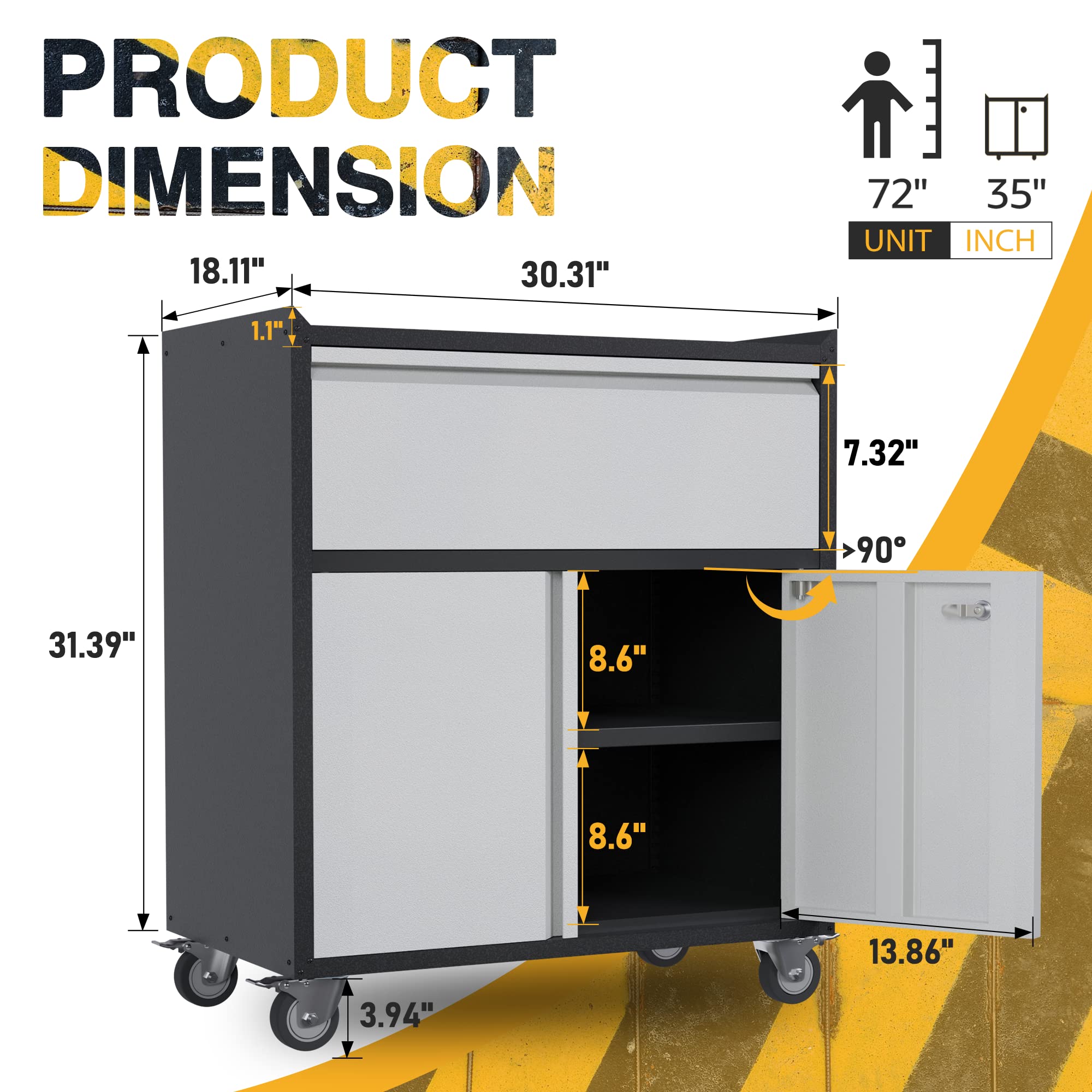 Aobabo Heavy Duty Steel Tool Box with Wheels & Lock - Adjustable Storage Cabinet Organizer with Drawers for Garage, Workshop, Office & Home Use - Black/Gray Tool Chest for Tools, Hardware & Supplies Storage