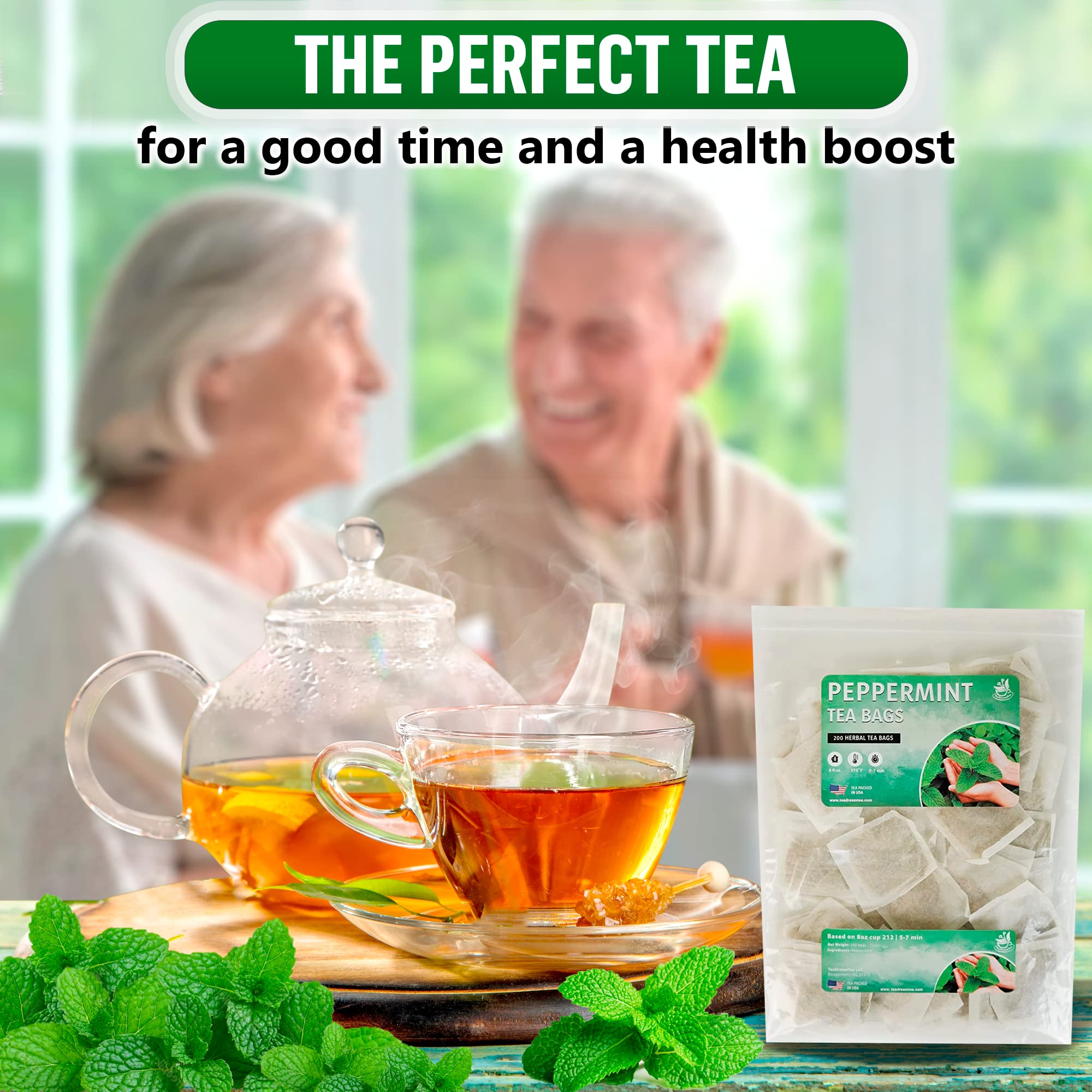 Peppermint Tea Bags for Digestion - 200 Count Herbal Tea Bags | Caffeine-Free Mint Tea with Natural Aroma | Soothes Stomach Discomfort & Promotes Relaxation | Perfect for After Meals, Stress Relief & Bedtime Wellness